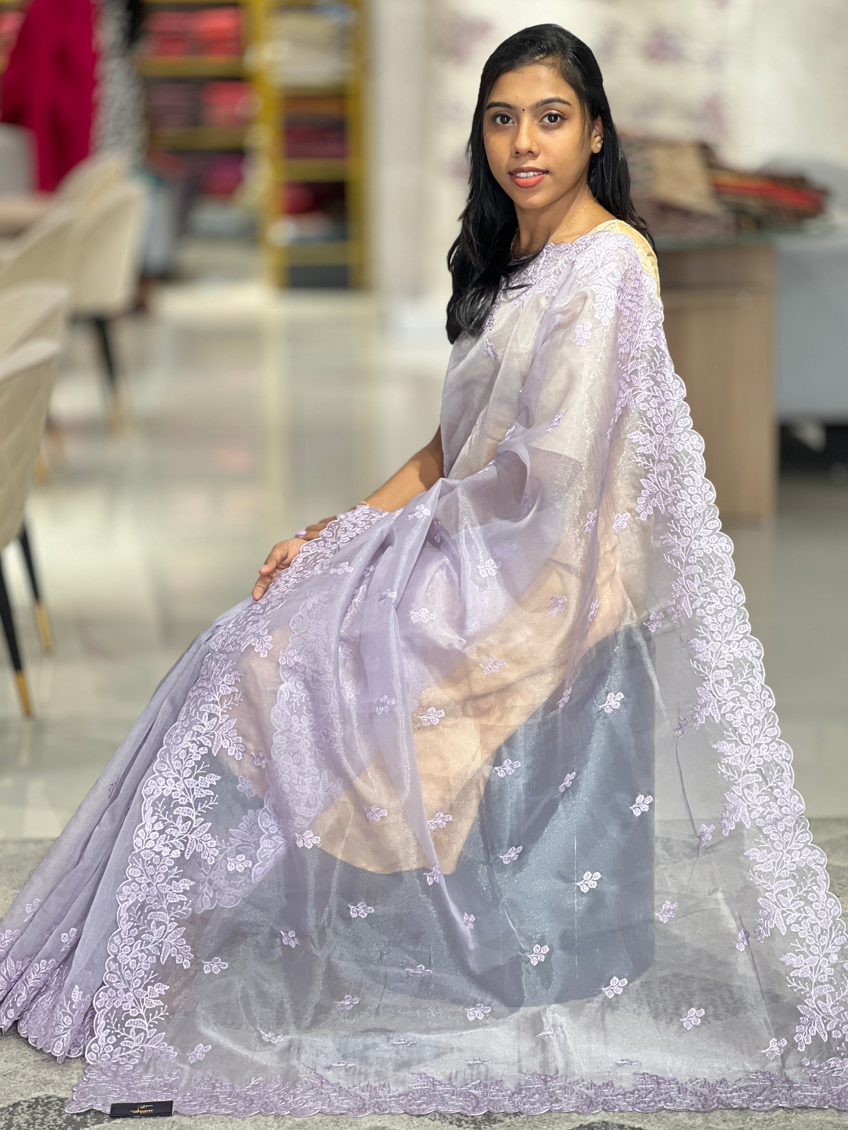 Floral Embroidery Organza Saree | SBP769