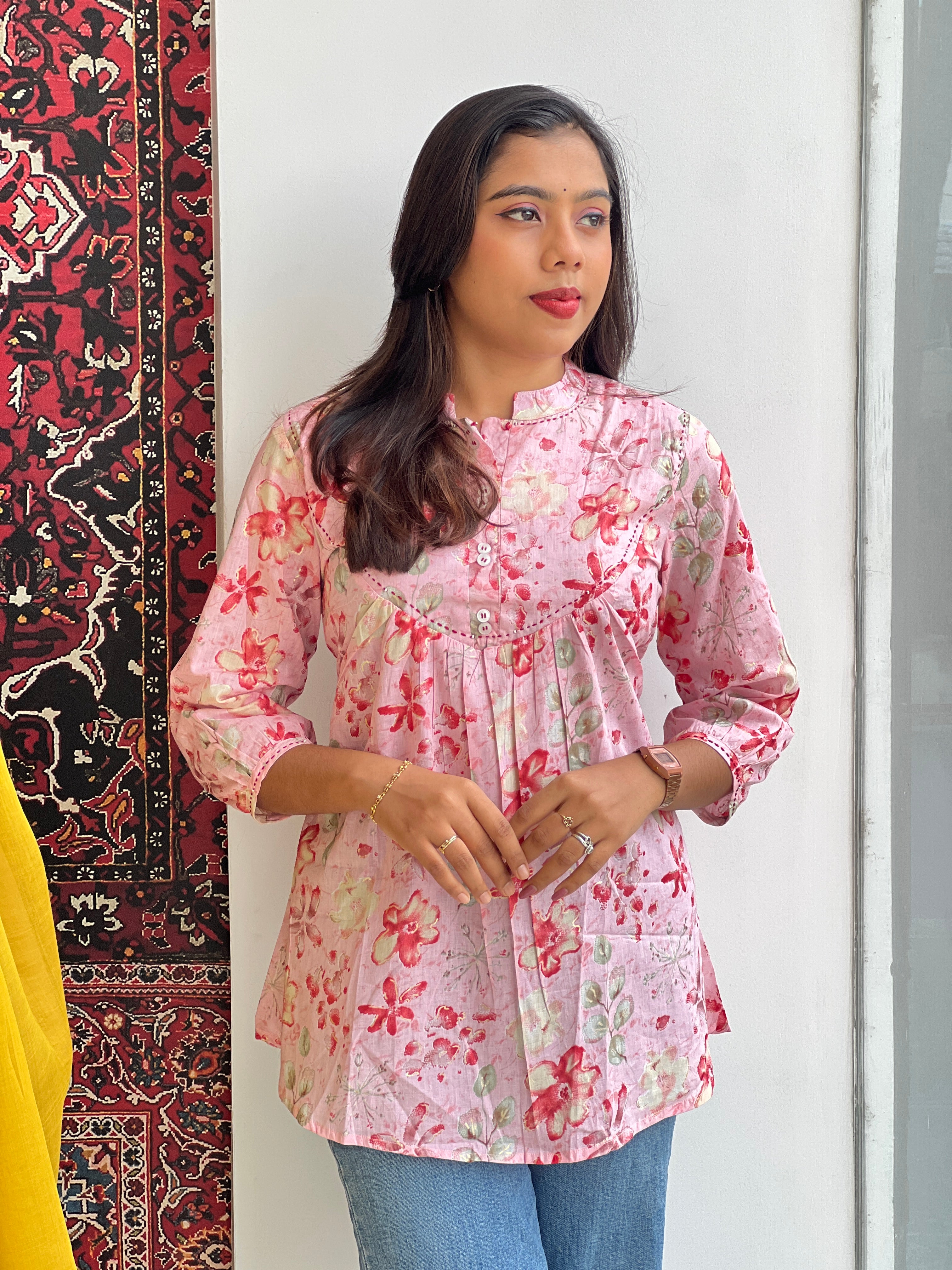 Floral Printed Cotton Short Kurta | NCF330