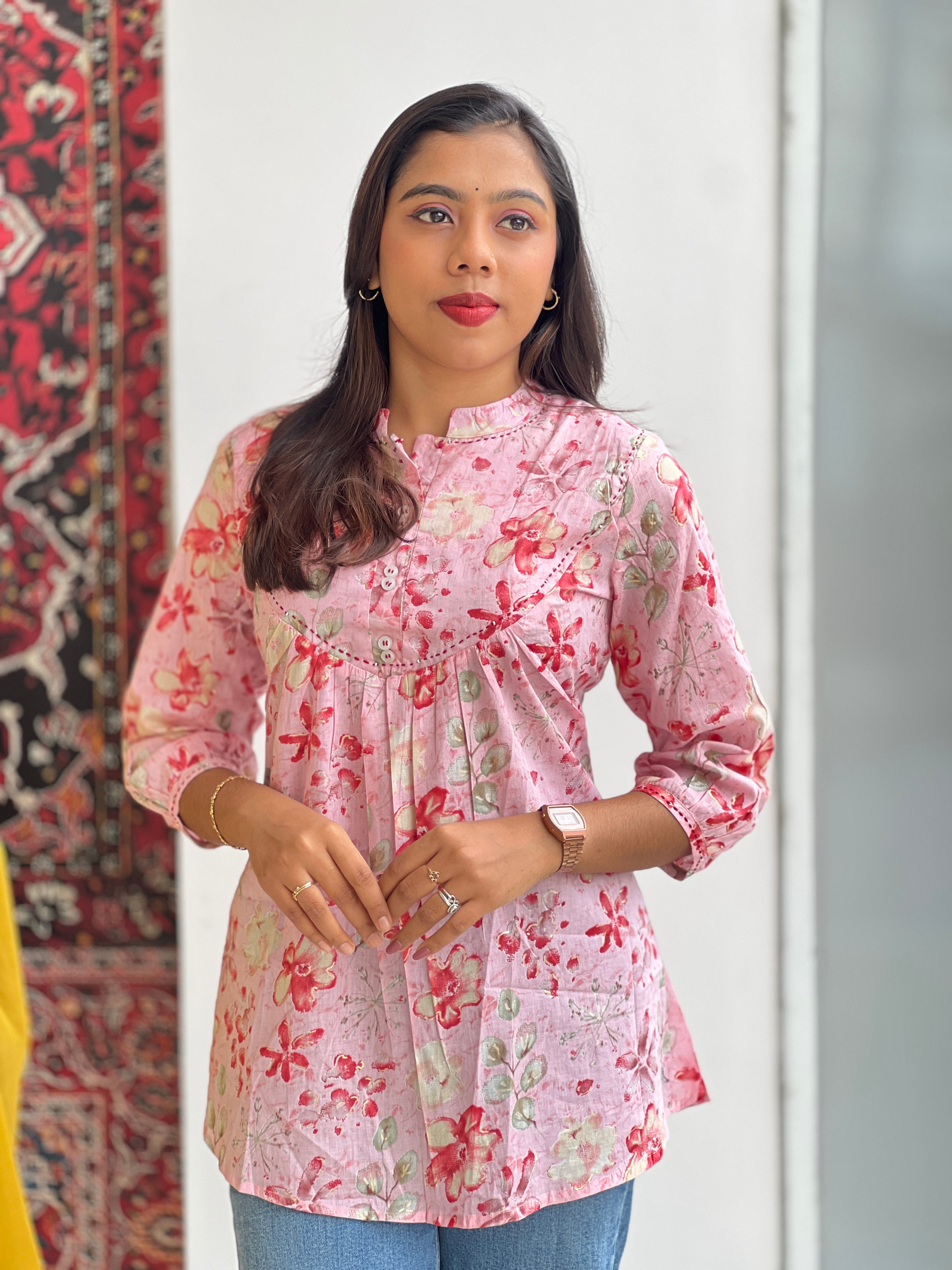 Floral Printed Cotton Short Kurta | NCF330
