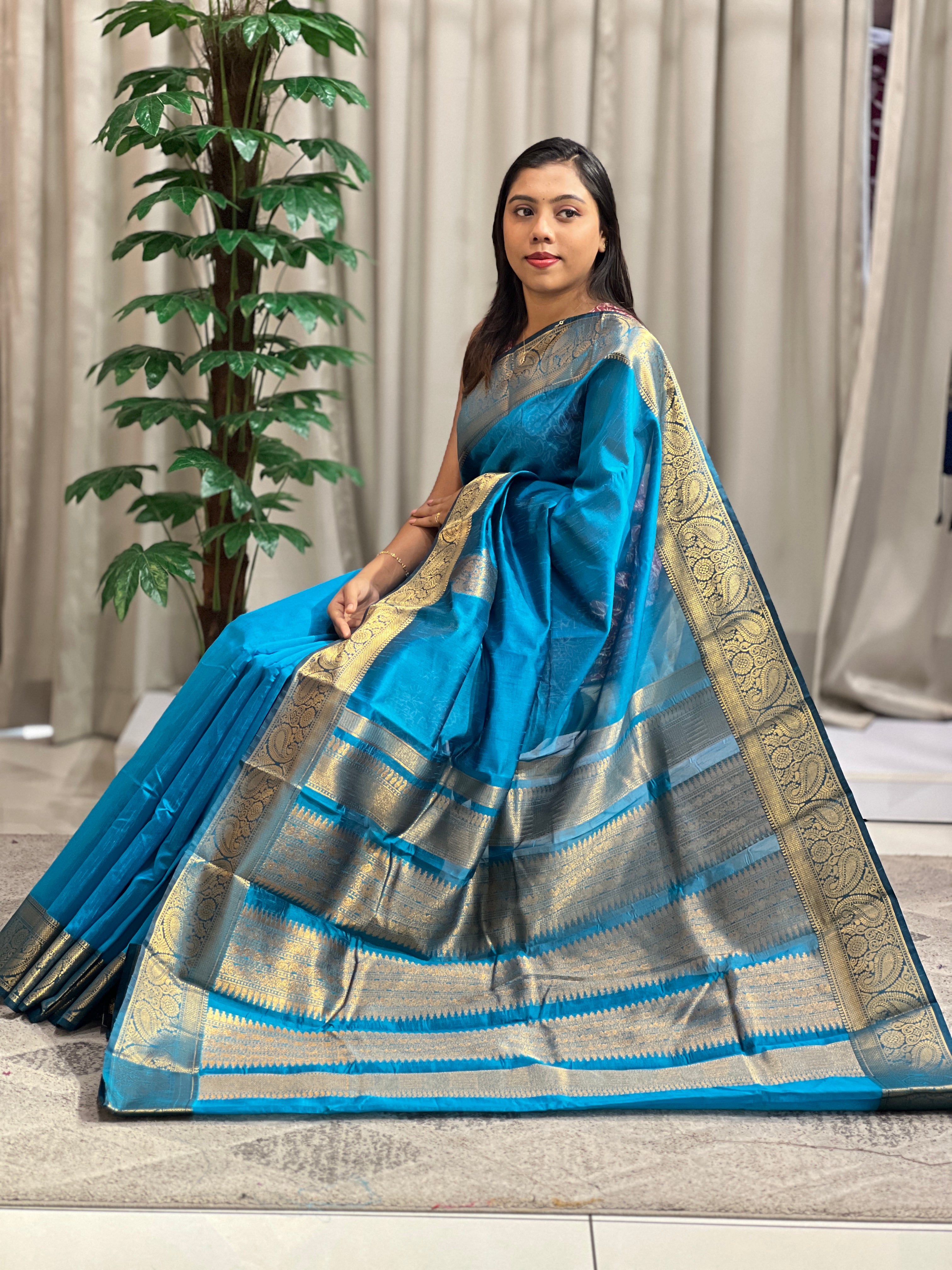 Traditional Three-Paisley Design Raw Silk Power Loom Saree | RVS167