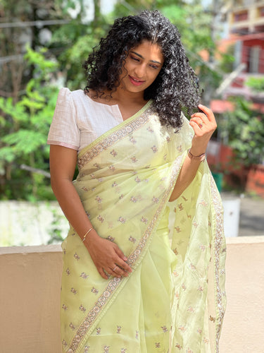 Floral Machine Embroidery Organza Saree | SBS607