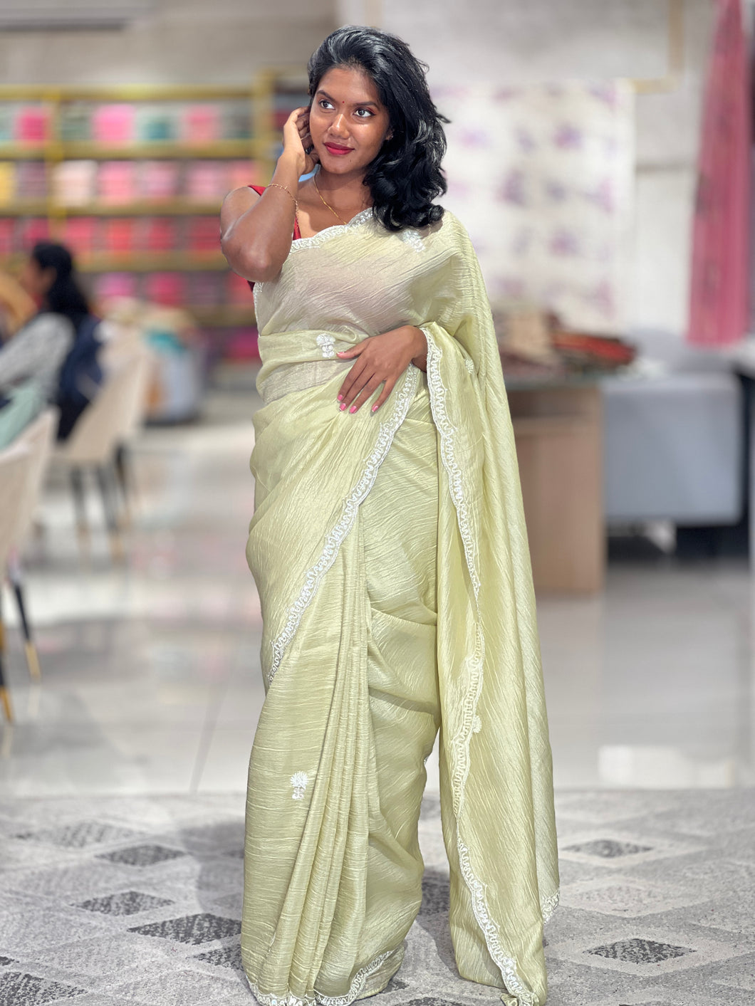 Beads & Sequence Detailed Crushed Shimmer Organza Saree | SBP789