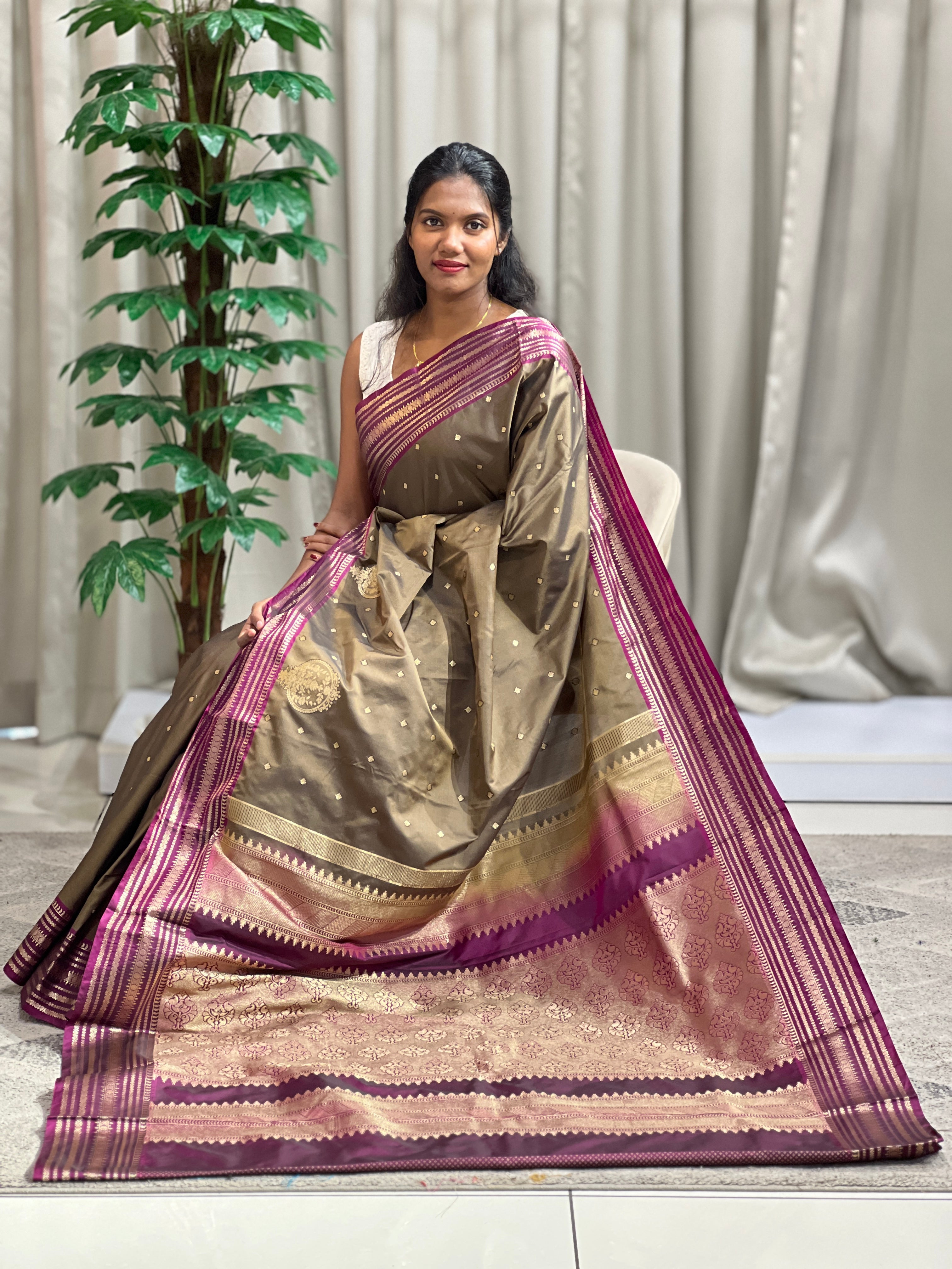 Traditional Zari Buta Woven Power Loom Soft Silk Saree | RVS182