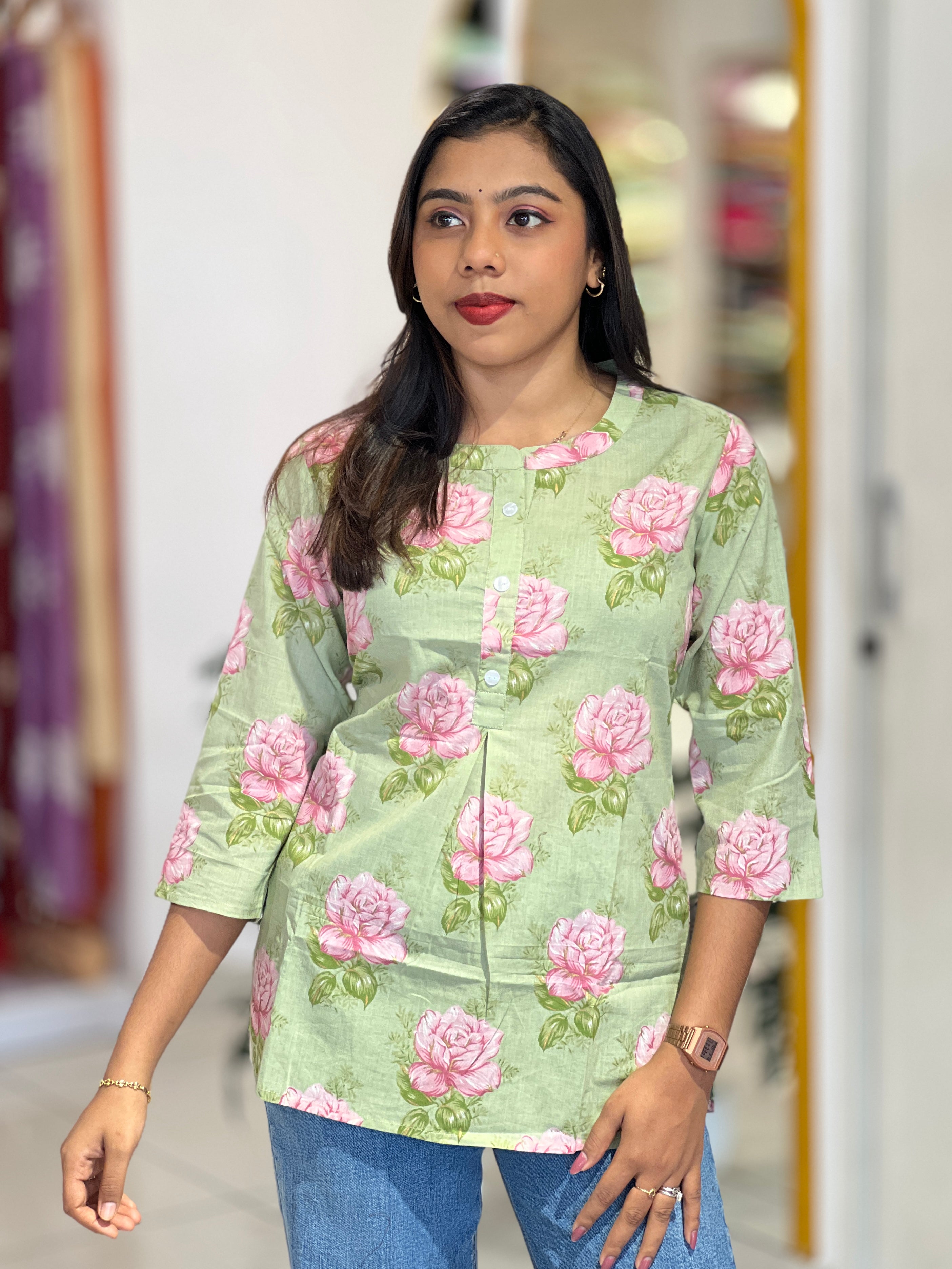 Floral Printed Pattern Cotton Short Kurta | NCF329