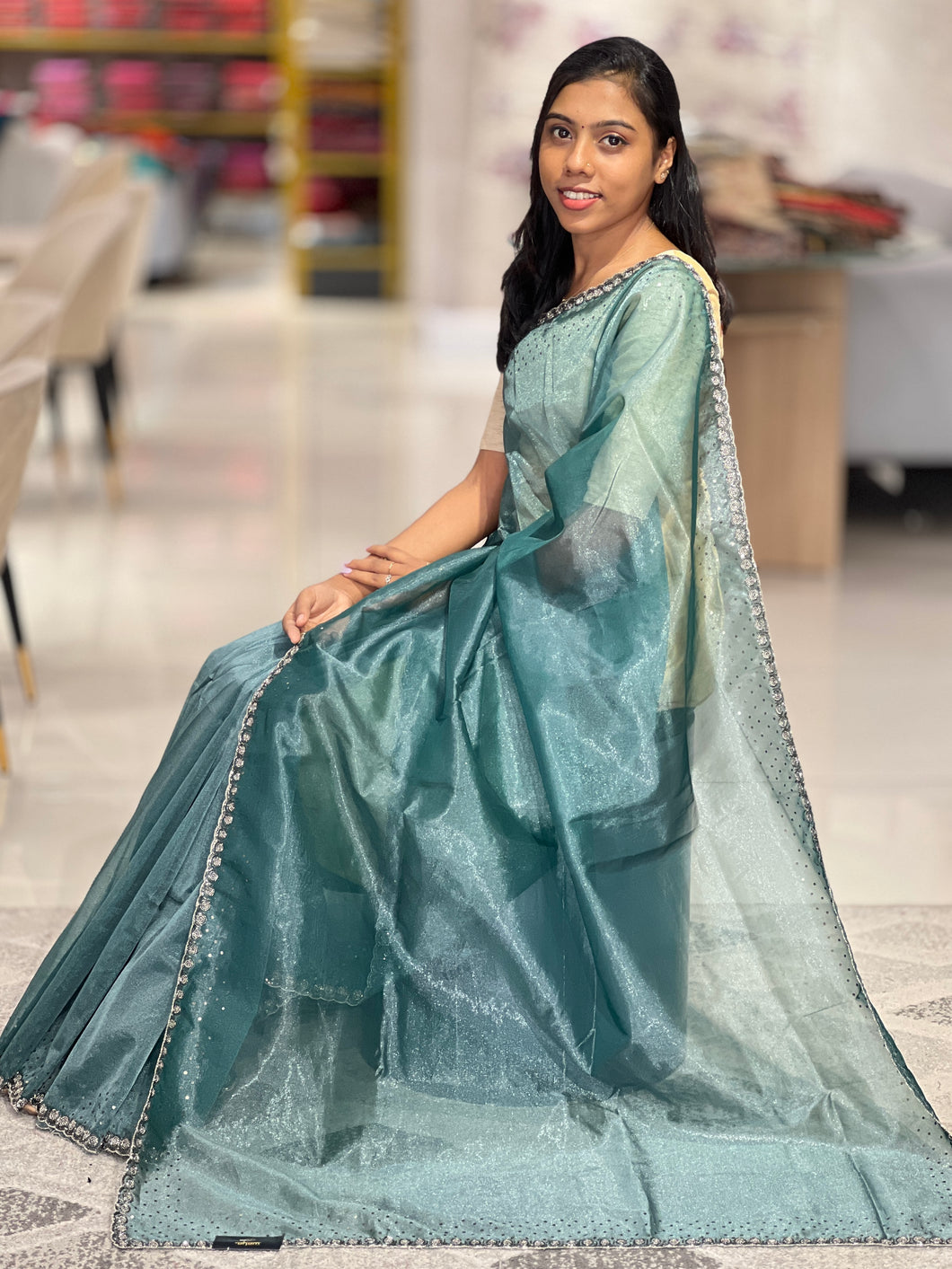 Sequence & Cut Beads Detailed Tissue Organza Saree | SBP807