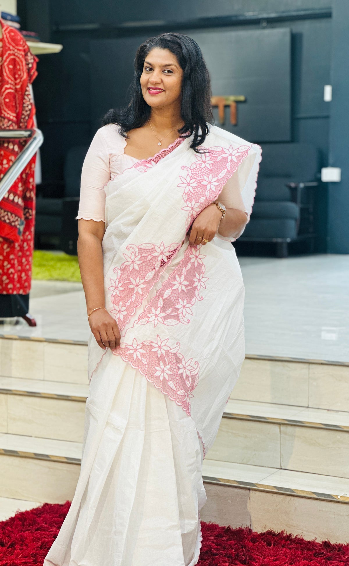 Floral Twine Cut Work Organdy Saree | TC518