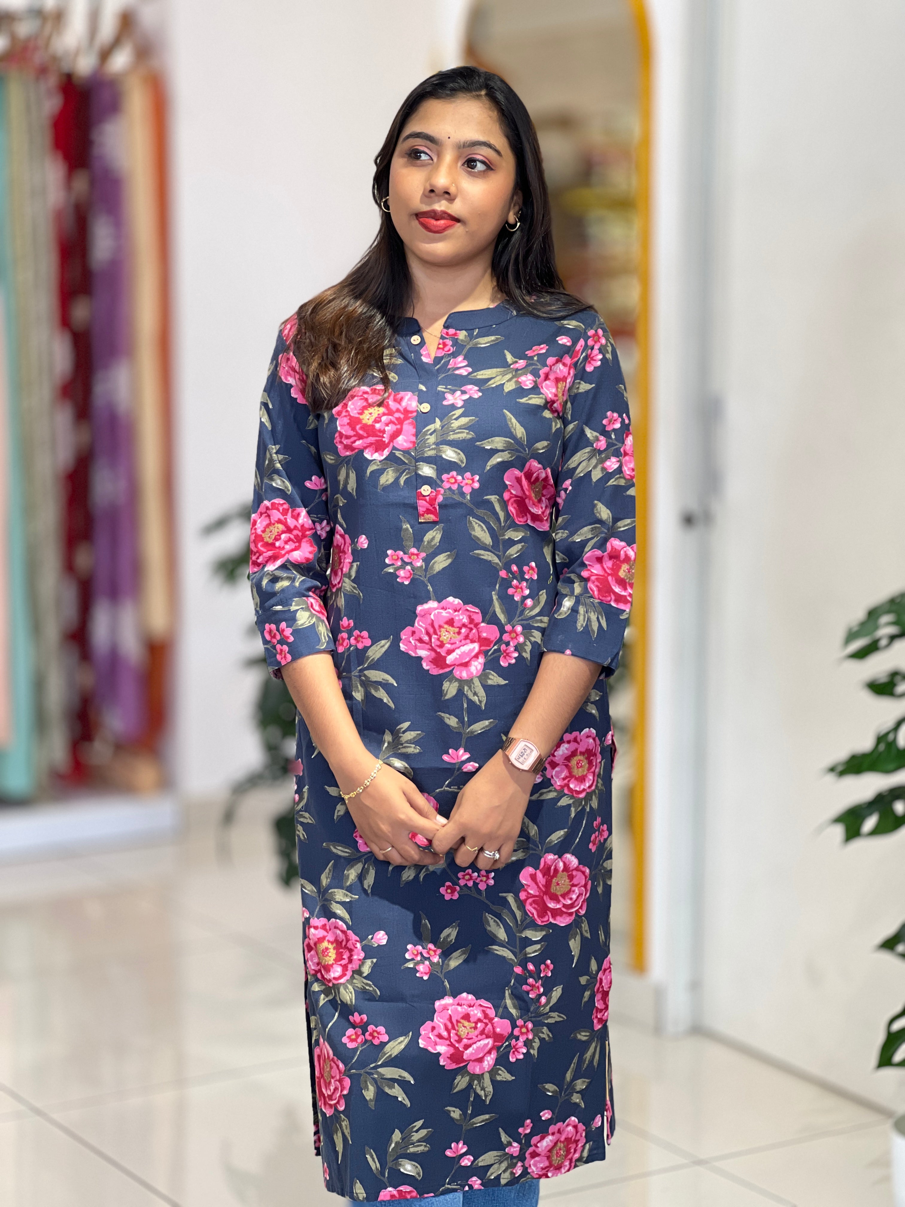 Floral Printed Cotton Kurta | NCF337