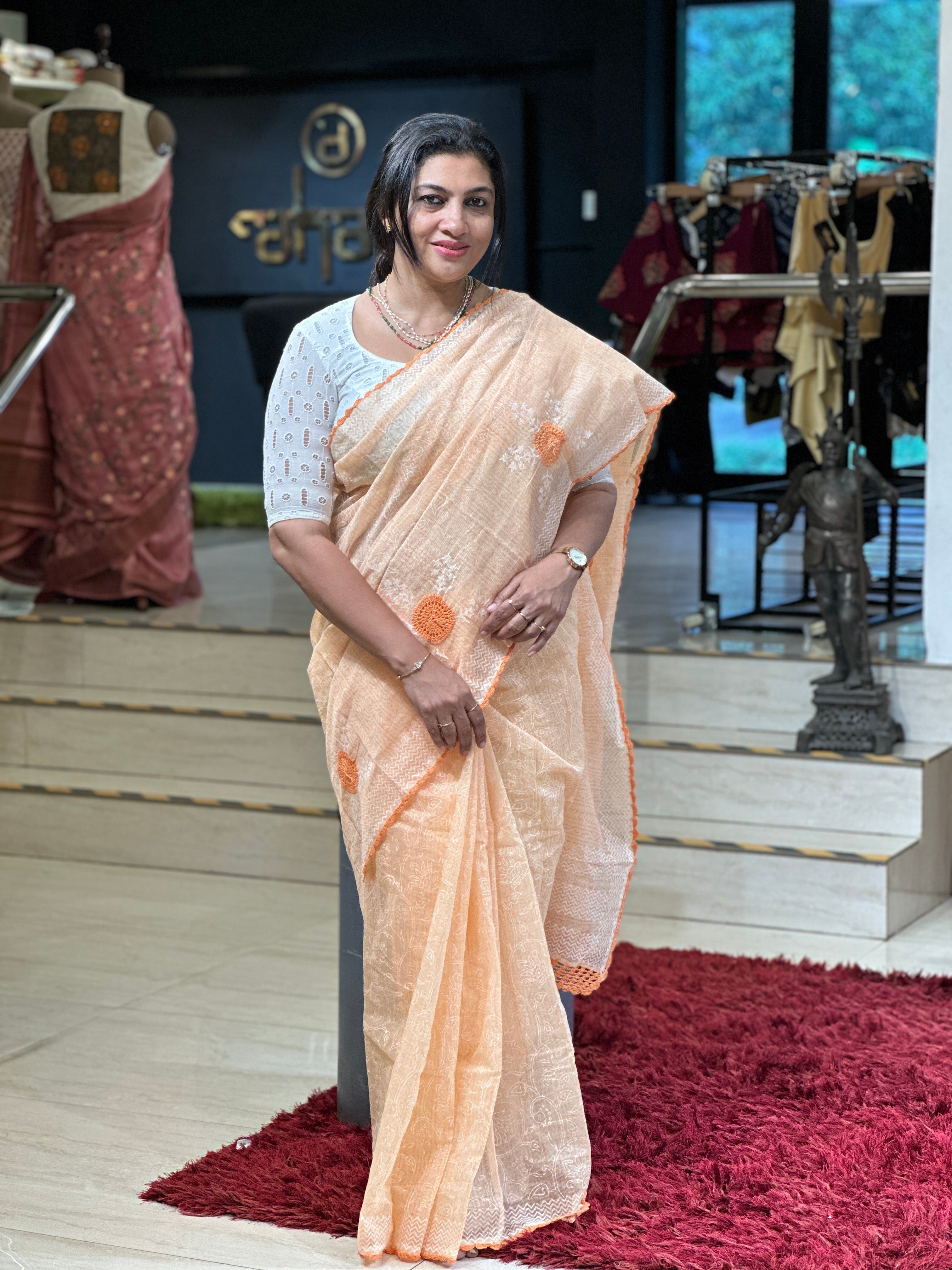 Block Print Detailed Super Net Kota Saree | JSC178