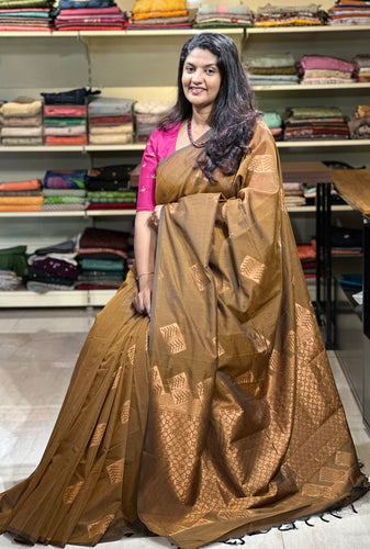 Copper Zari Woven Semi Silk Saree | KRK203
