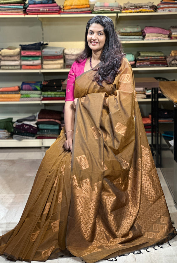 Copper Zari Woven Semi Silk Saree | KRK203