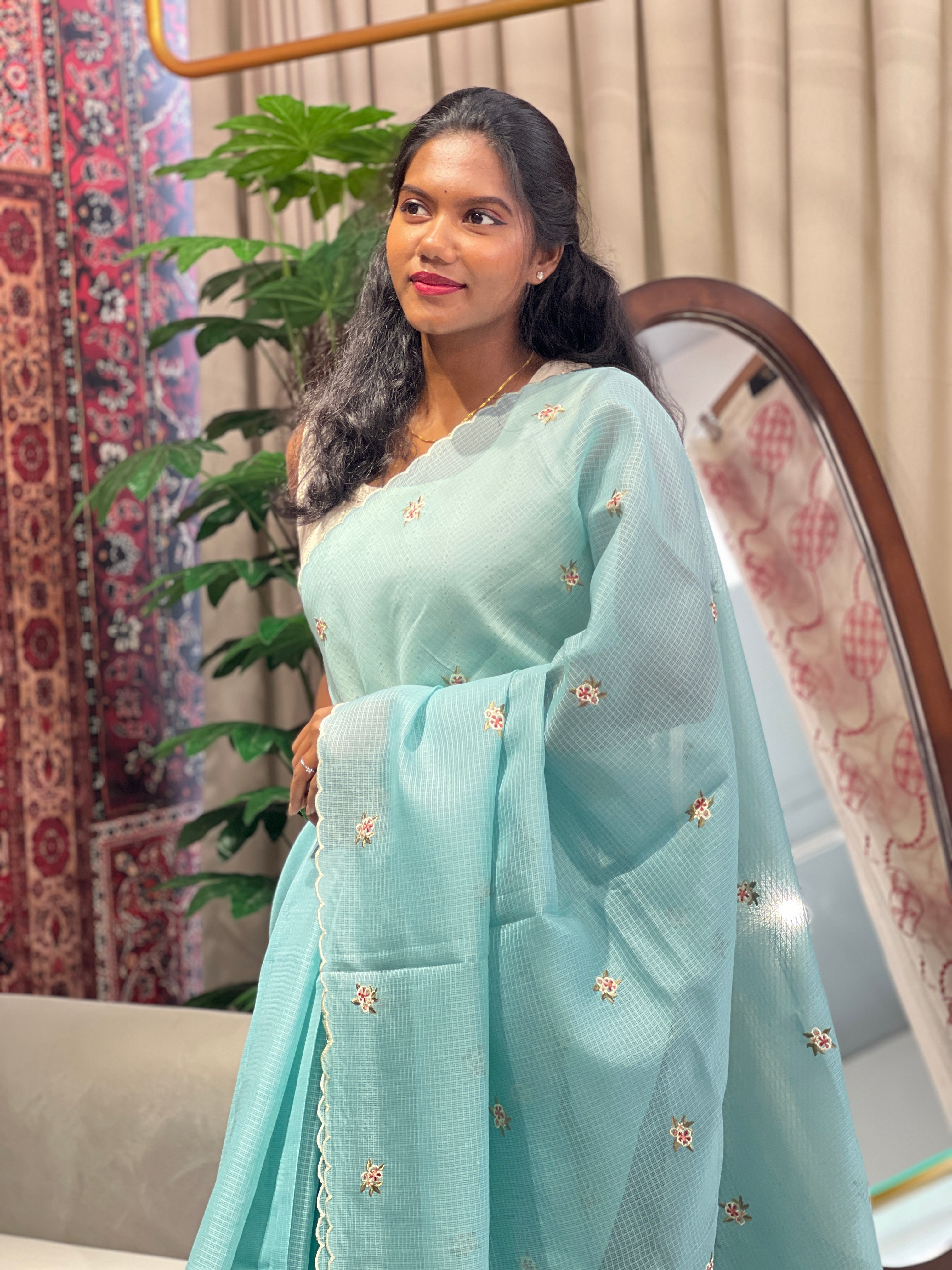 Machine Embroidery Detailed Silky Kota Saree BLD2007