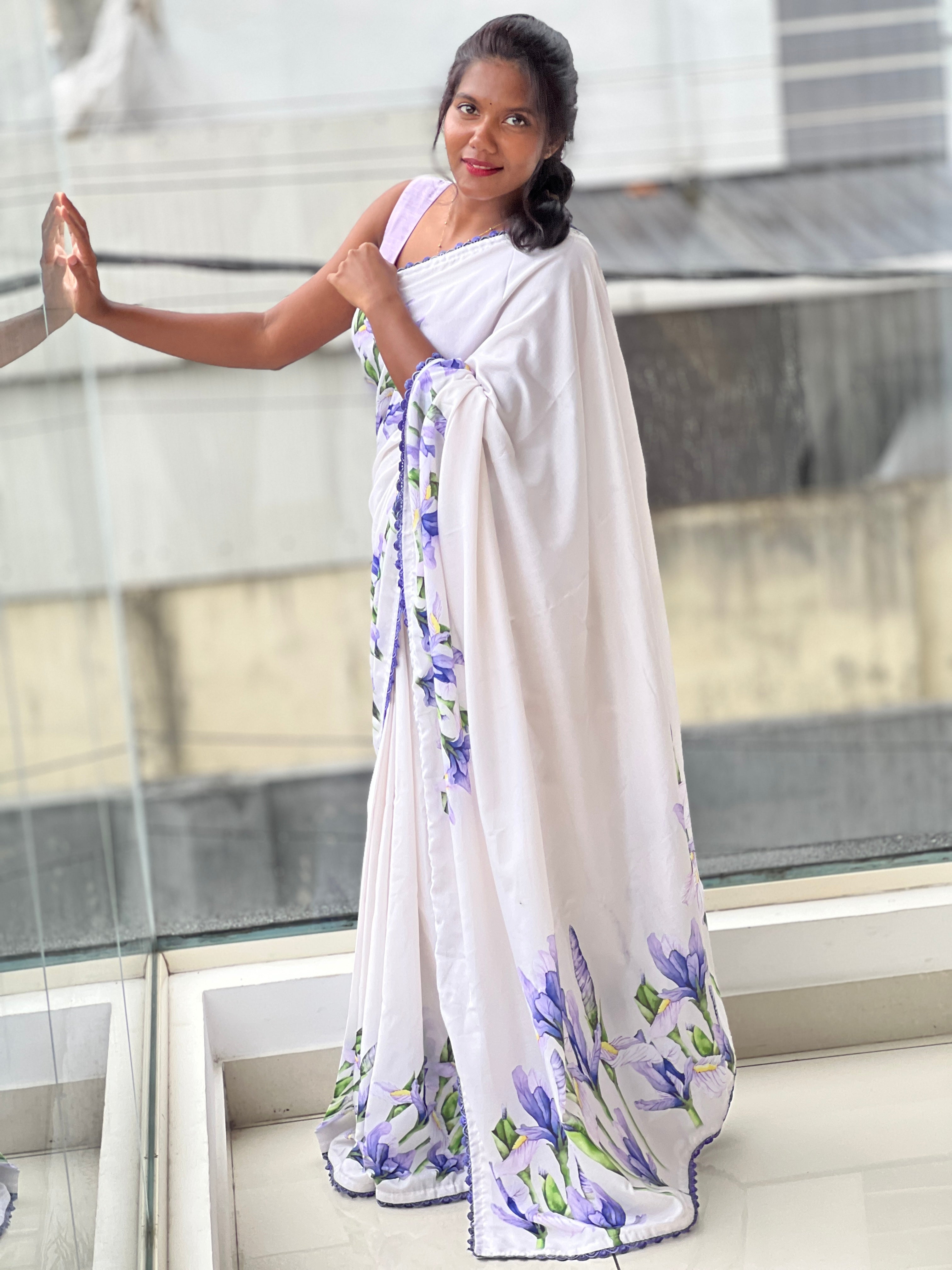 Floral Digital Print Placement Detailed Semi Silk Saree | HT204