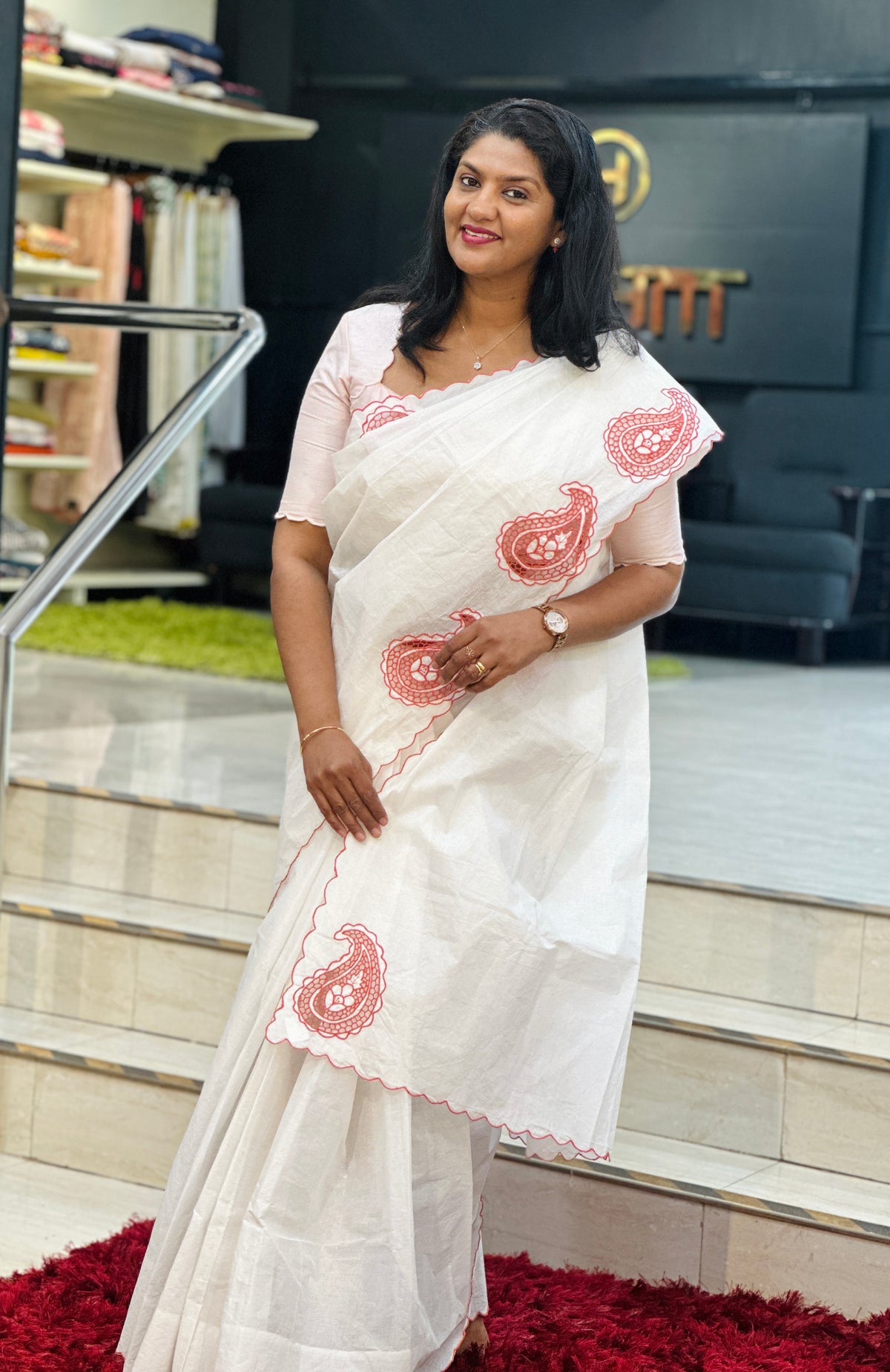 Paisley Twine Cut Work Organdy Saree | TC519