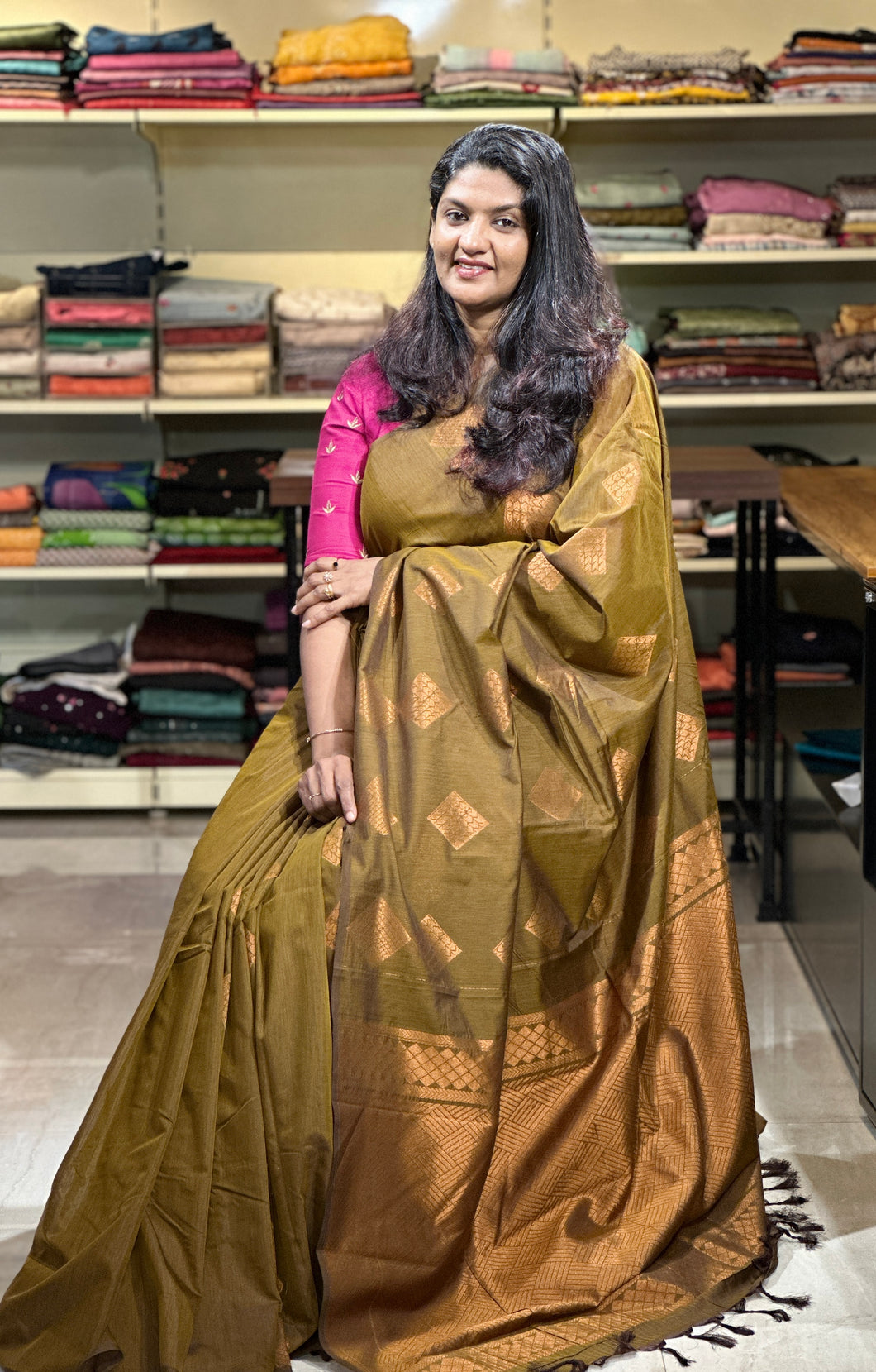 Copper Zari Weaved Semi Silk Saree | KRK420