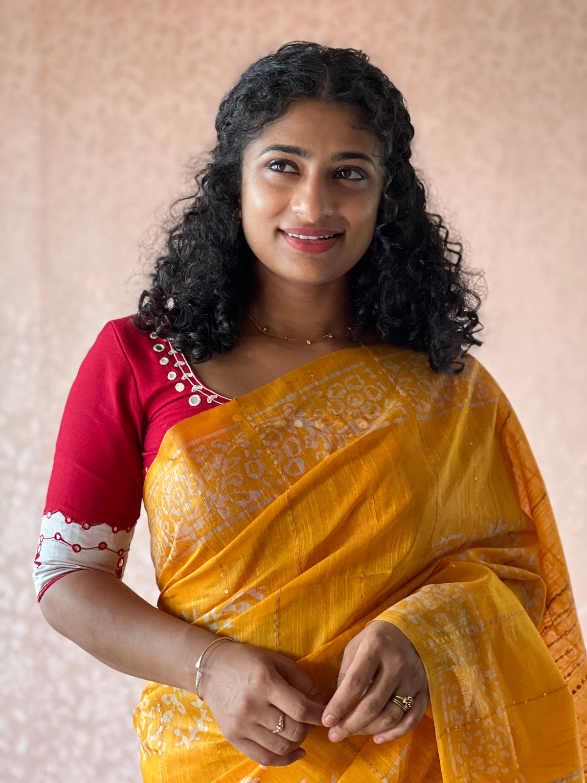 Geometrical Pattern Batik Print Design Bhagalpuri Linen Saree | US161