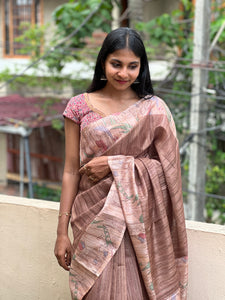 Printed Border Semi Tussar Saree | KSD130