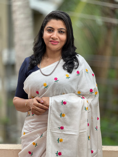Floral Embroidered Check Kota Saree | NHH362