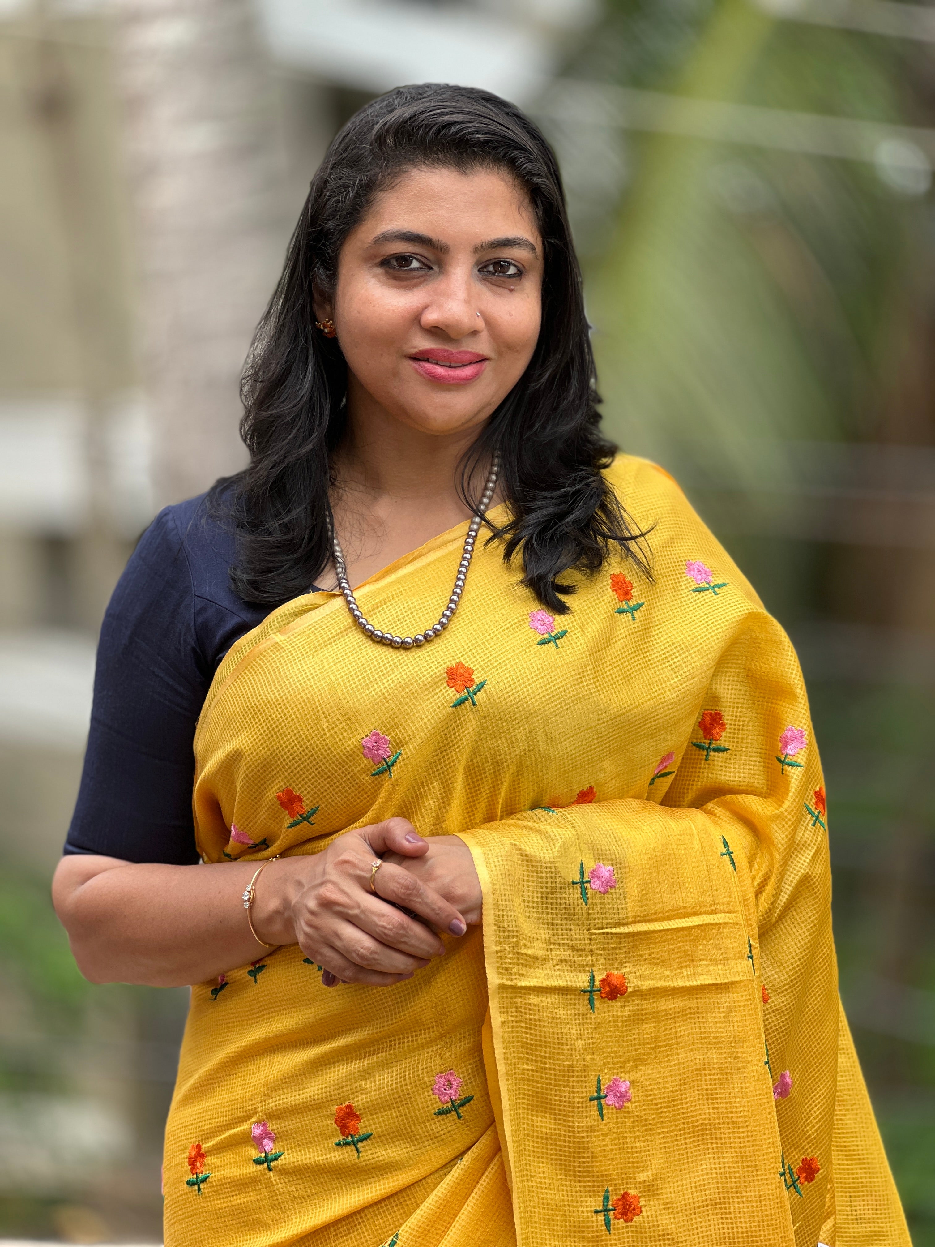 Machine Embroidered Bahgalpuri Check Silk Saree | NHH142