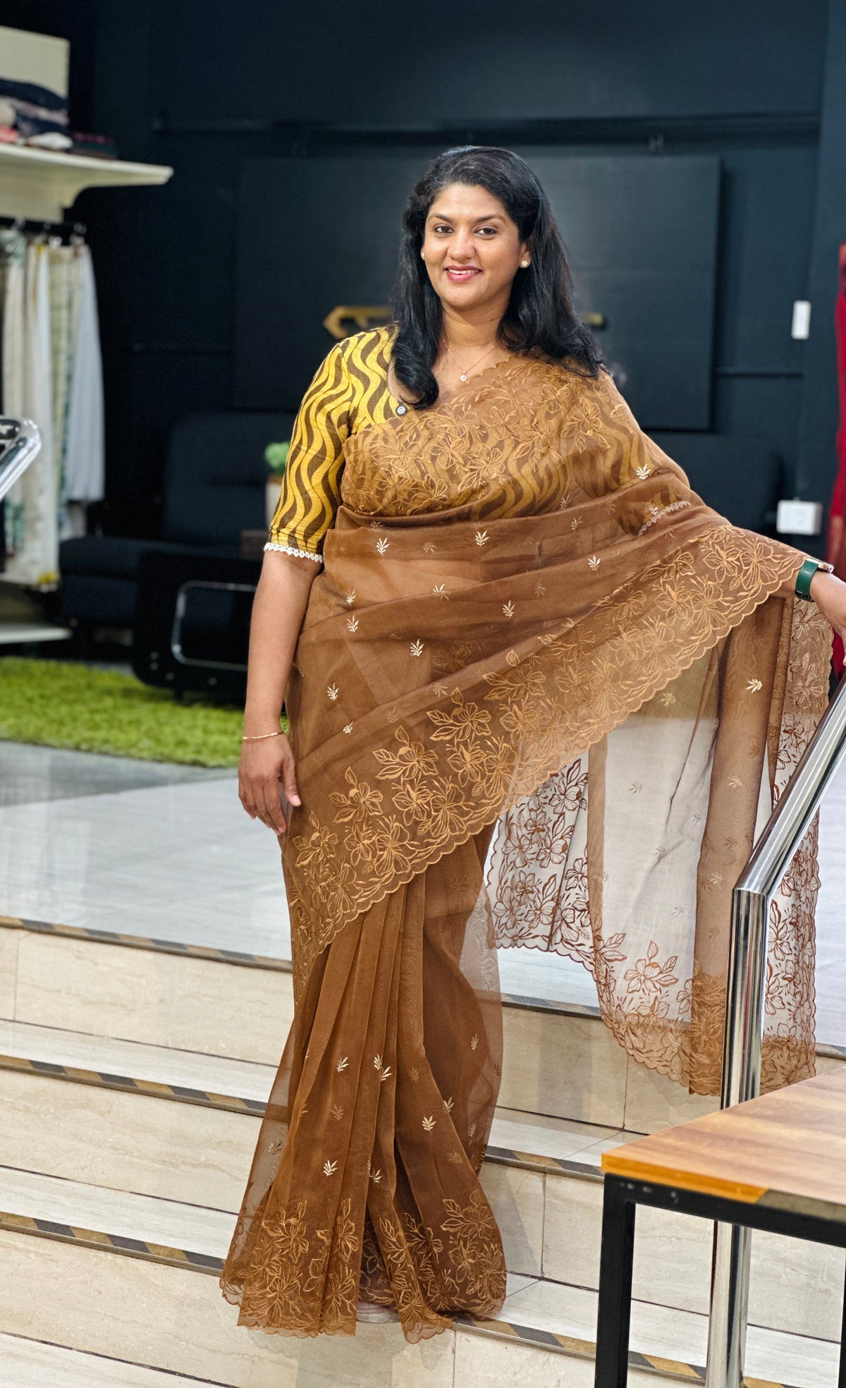 Floral Embroidered Organza Saree | ZSS528
