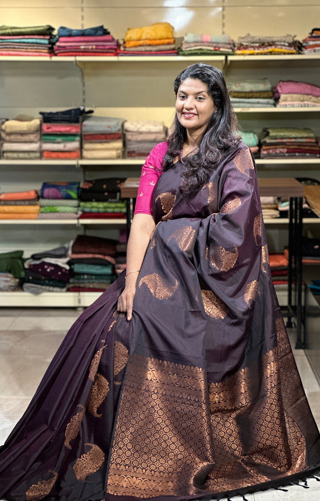 Copper Zari Woven Semi Silk Saree | KRK225