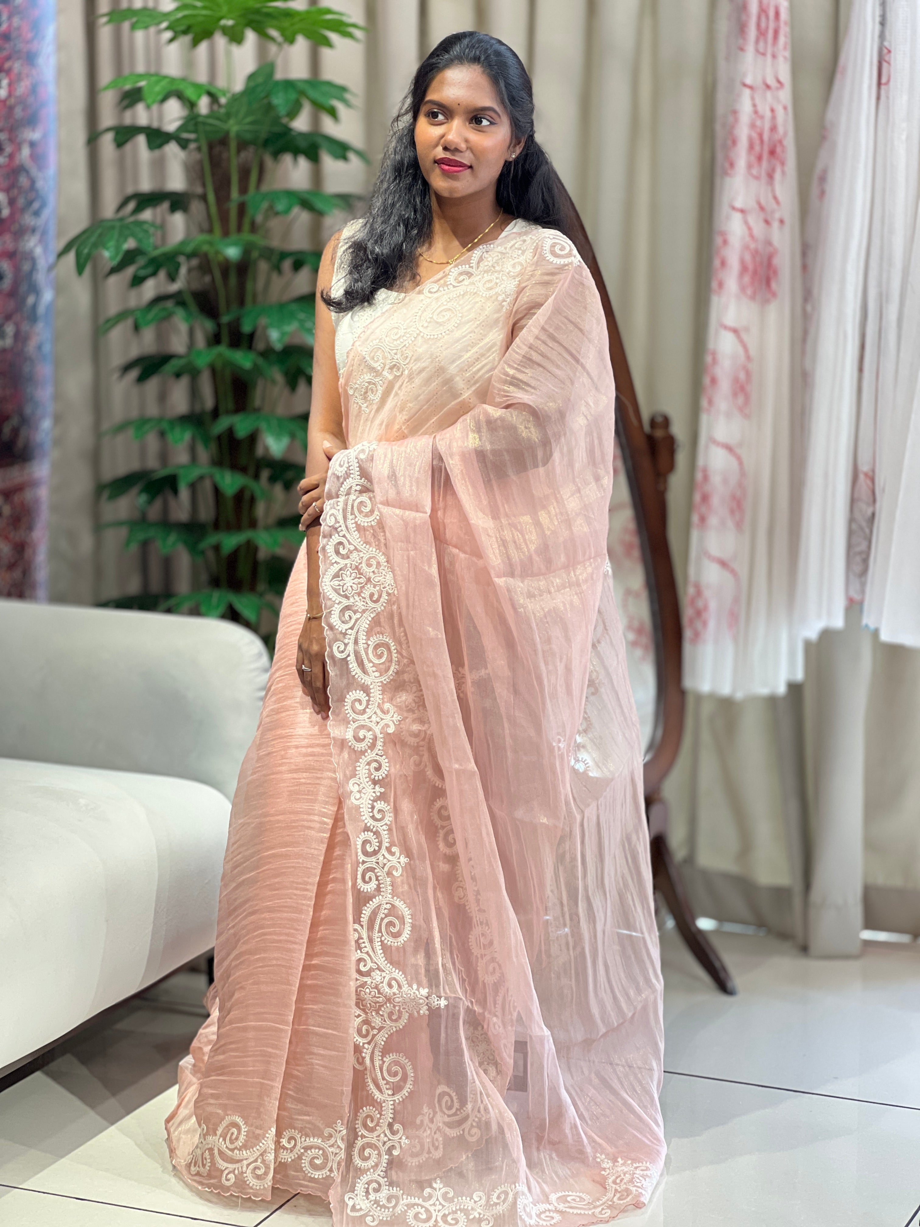 Machine Embroidery Detailed Crushed Shimmer Organza Saree | BLD2004