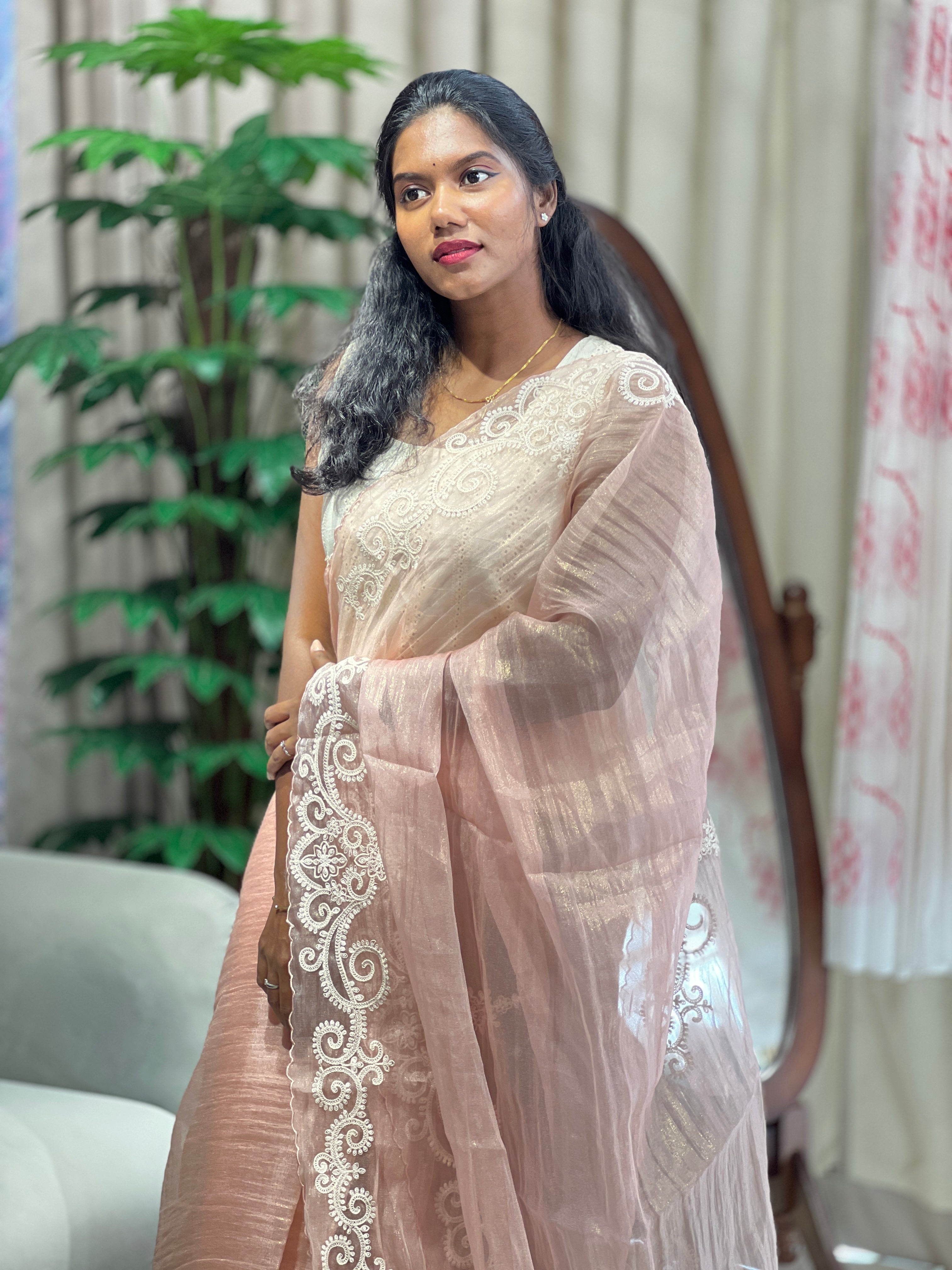 Machine Embroidery Detailed Crushed Shimmer Organza Saree | BLD2004