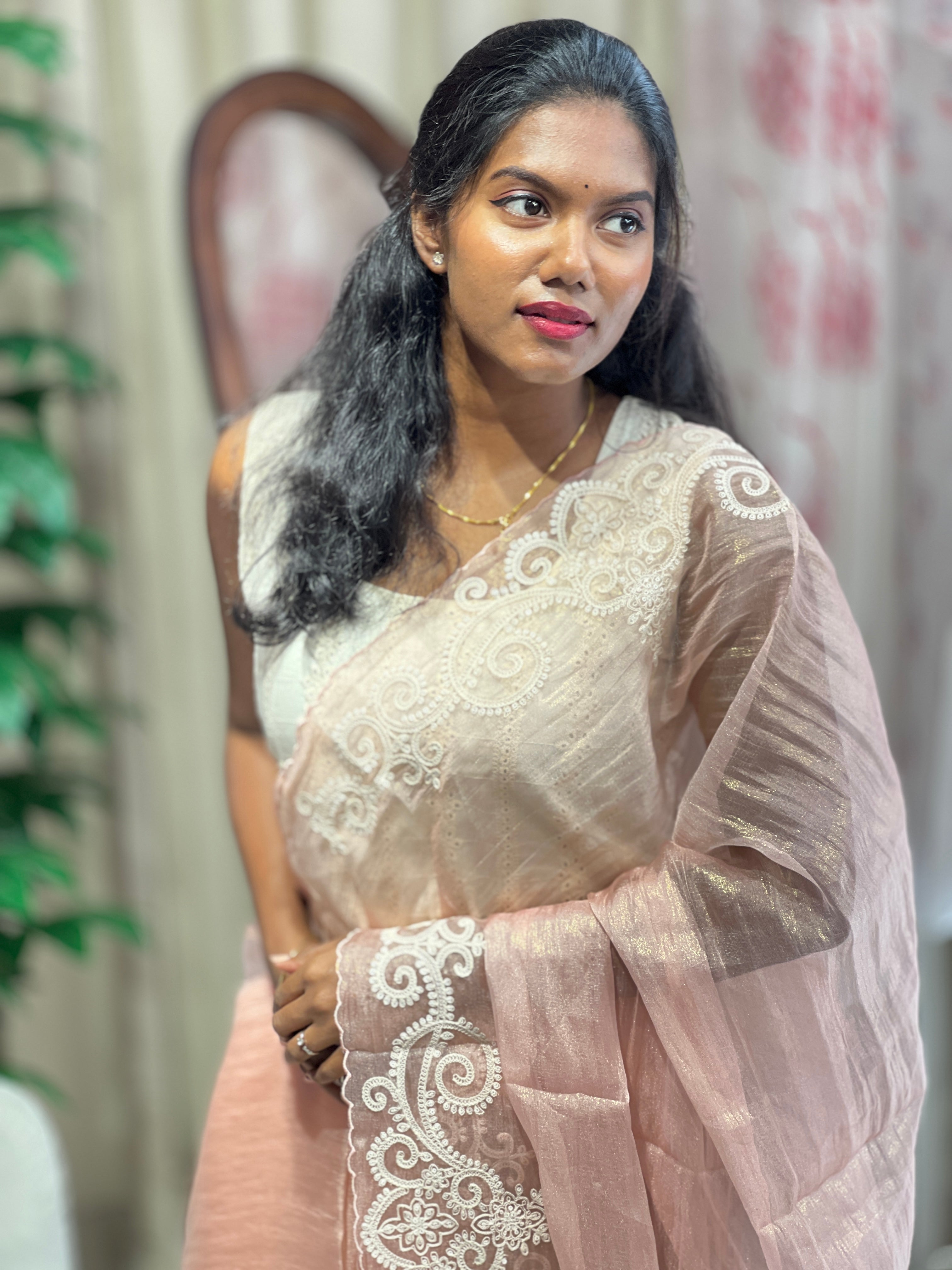 Machine Embroidery Detailed Crushed Shimmer Organza Saree | BLD2004