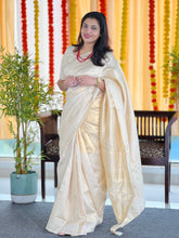 Check & Line Patterned Tissue Weaved Semi Silk Saree | HT214