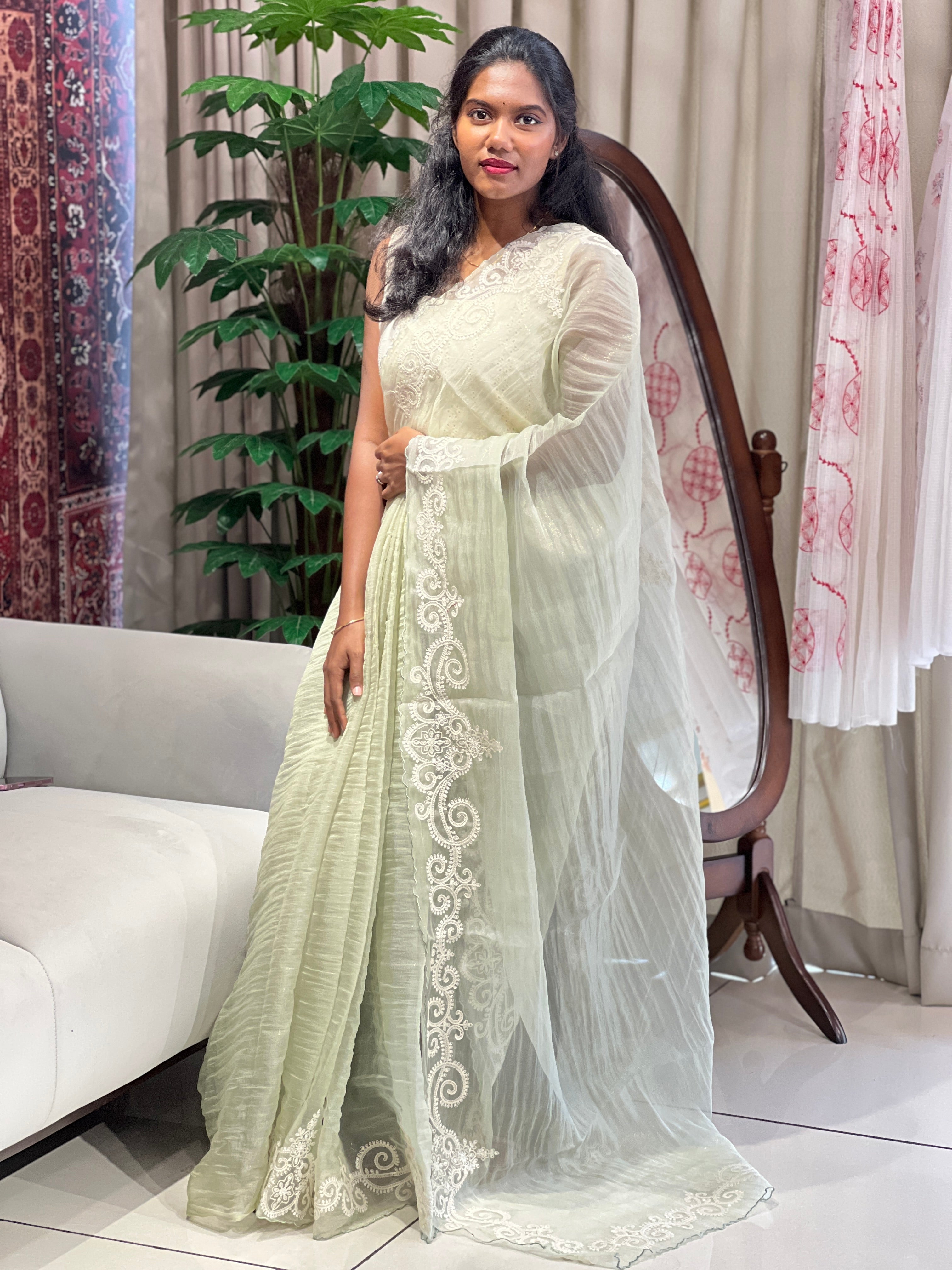 Machine Embroidery Detailed Crushed Shimmer Organza Saree | BLD2002