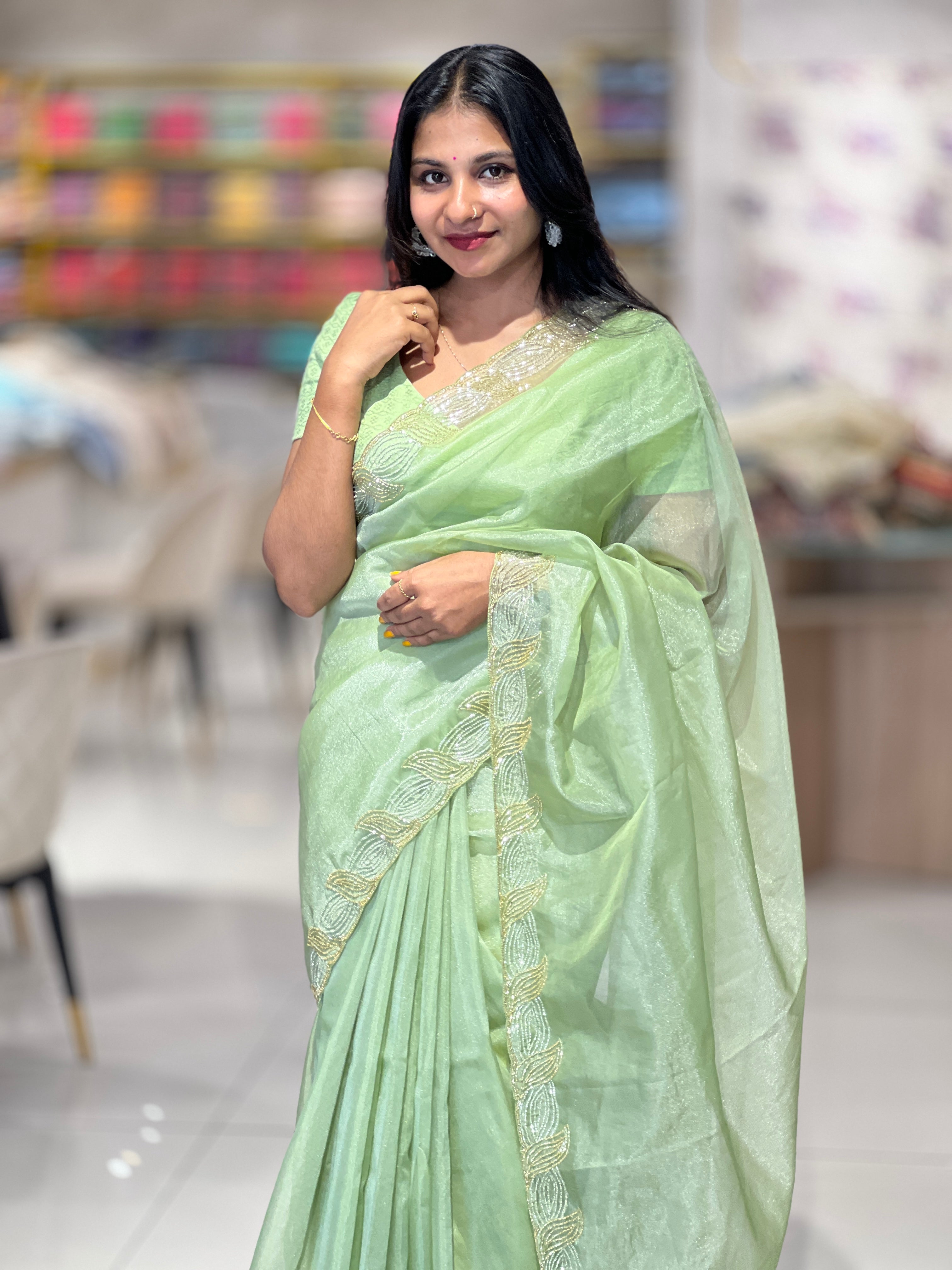 Embroidery Pattern Shimmer Organza Saree | SBP792