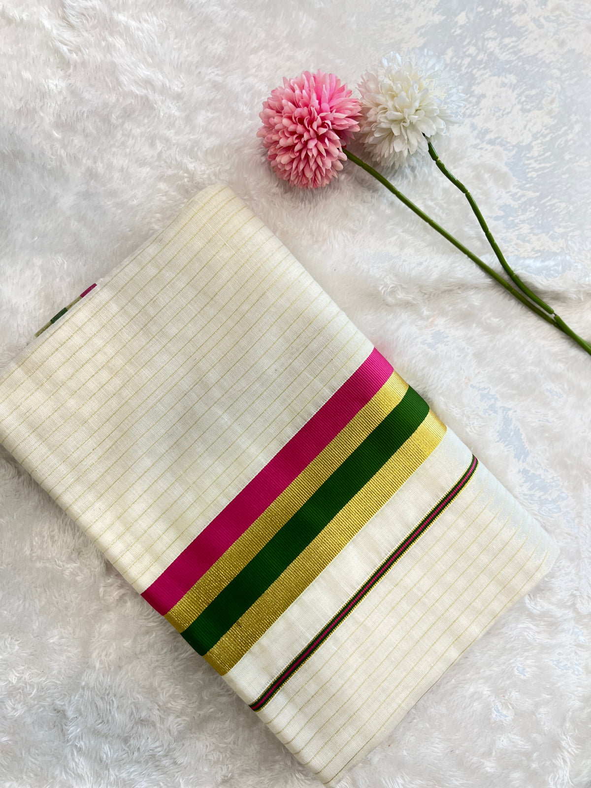 Line Weaving Pattern Kerala Cotton Saree | PMCT117