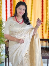 Check & Line Patterned Tissue Weaved Semi Silk Saree | HT214