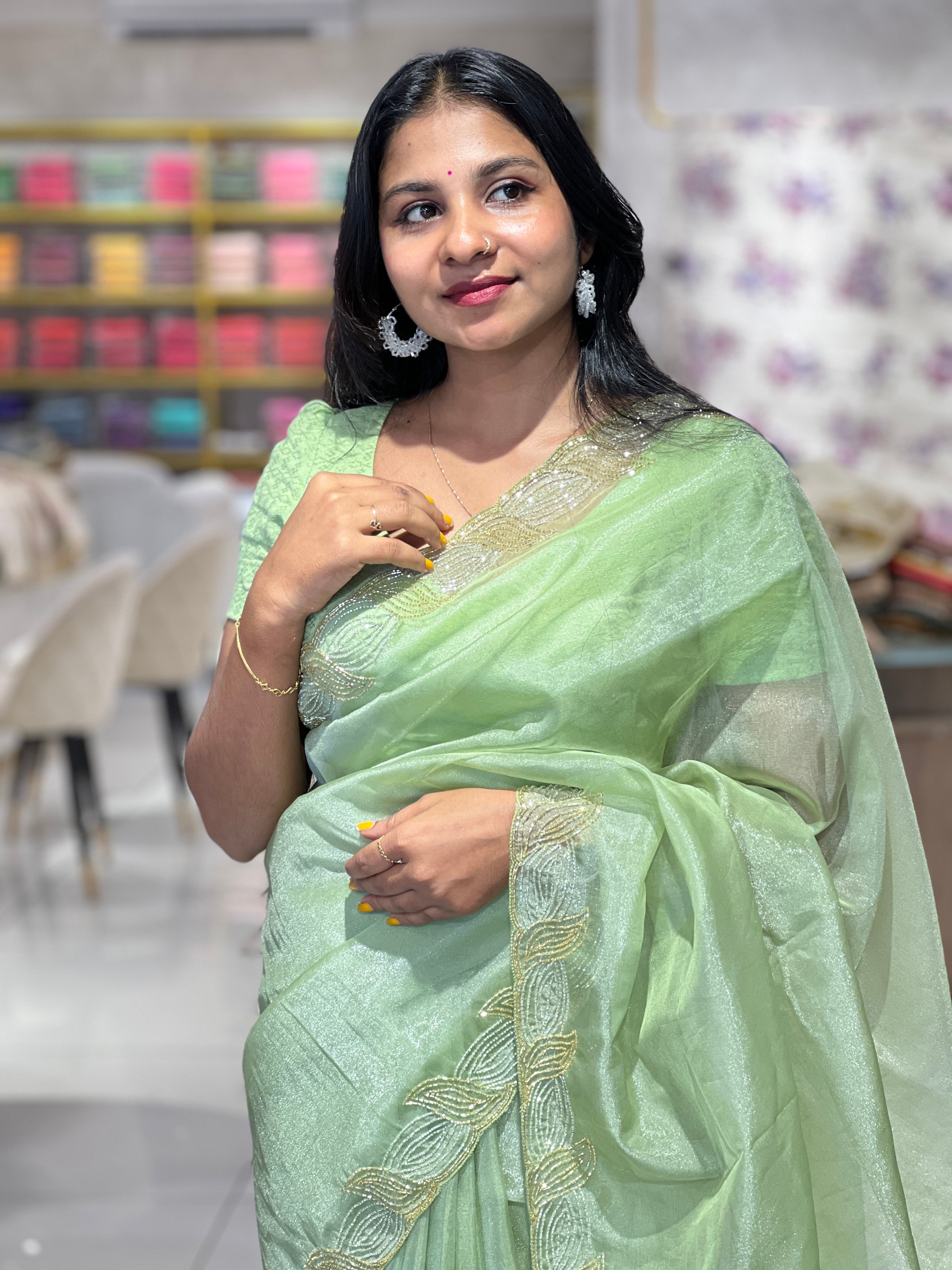 Embroidery Pattern Shimmer Organza Saree | SBP792