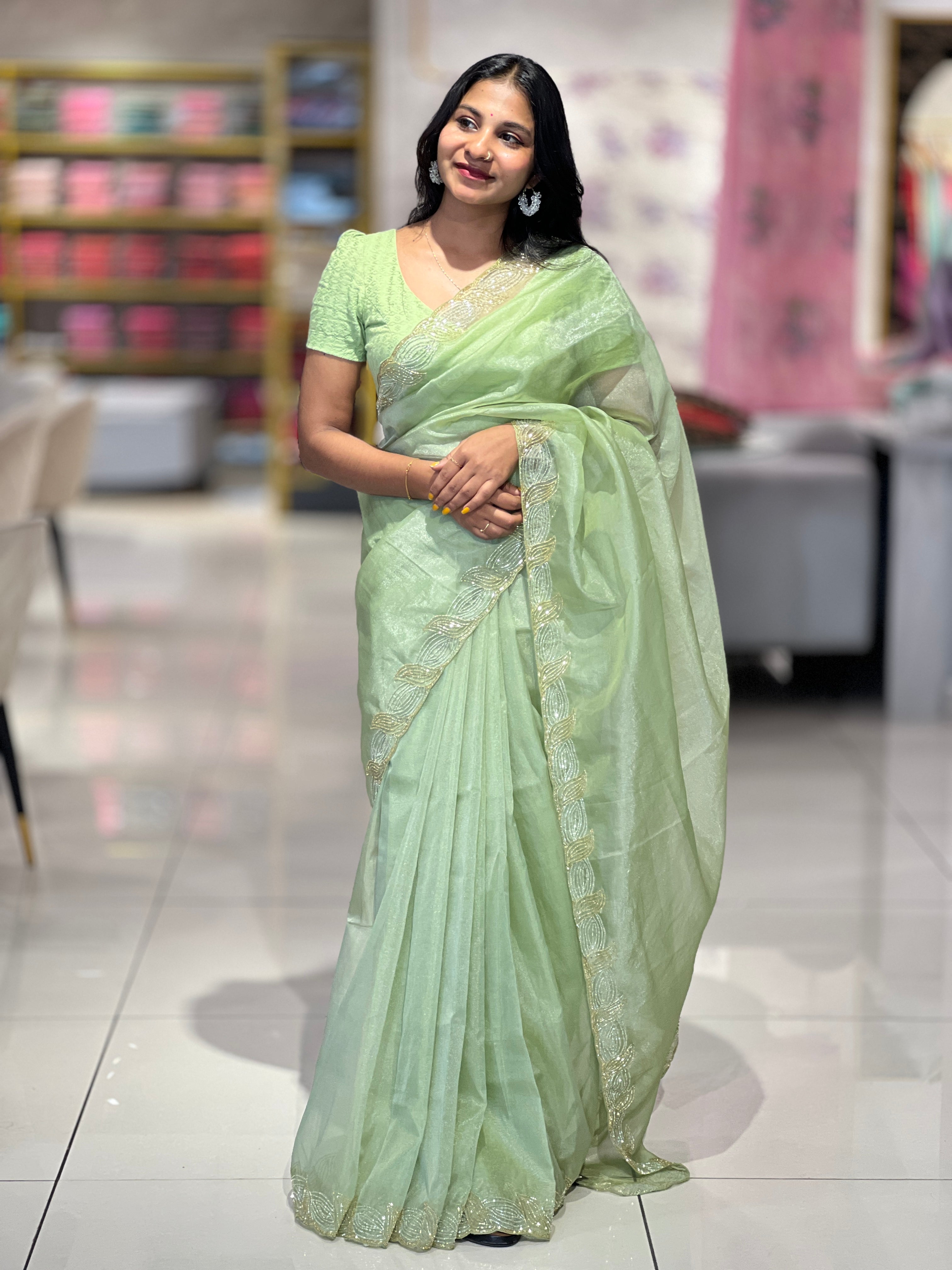 Embroidery Pattern Shimmer Organza Saree | SBP792