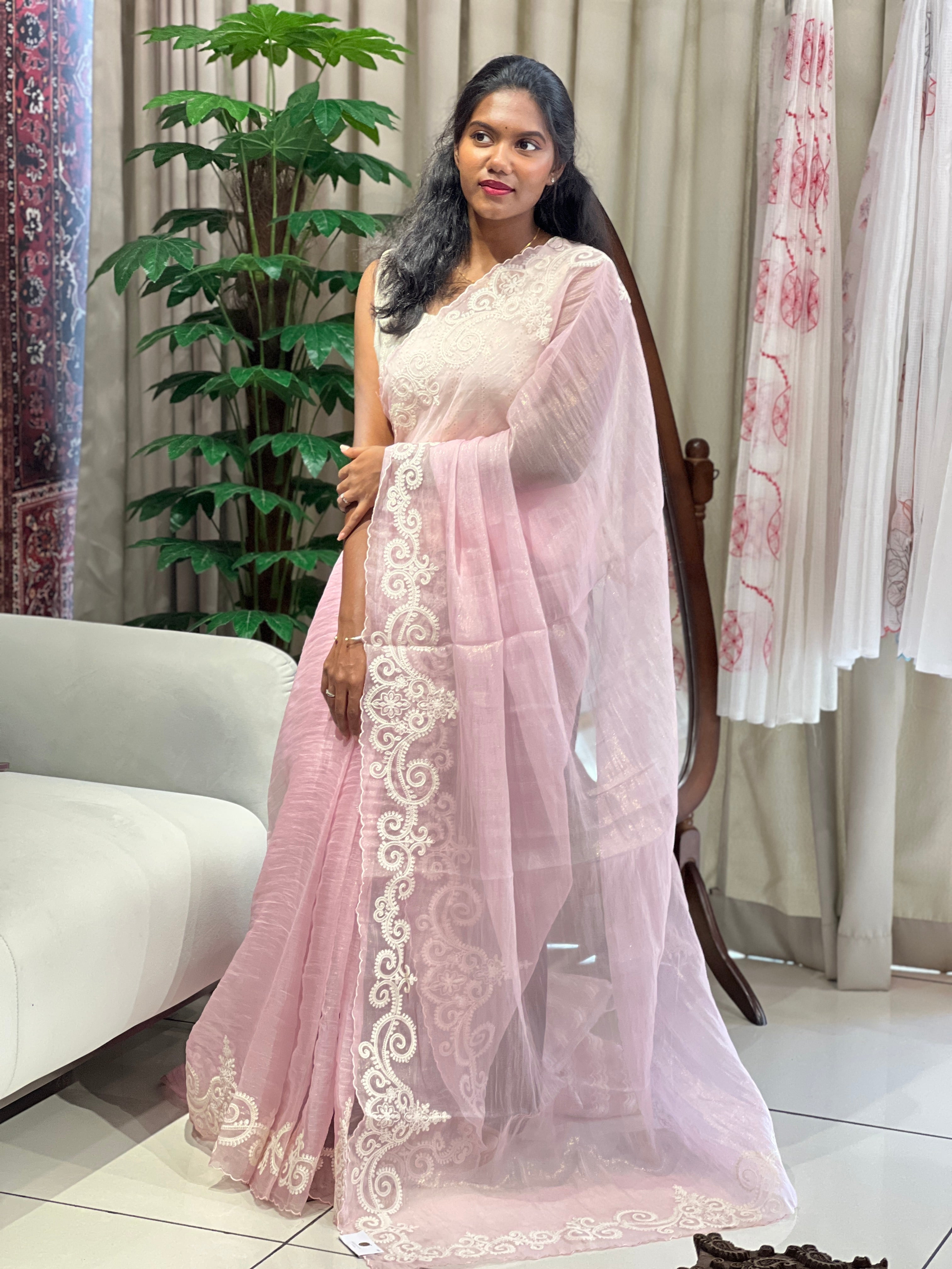 Machine Embroidery Detailed Crushed Shimmer Organza Saree | BLD2003