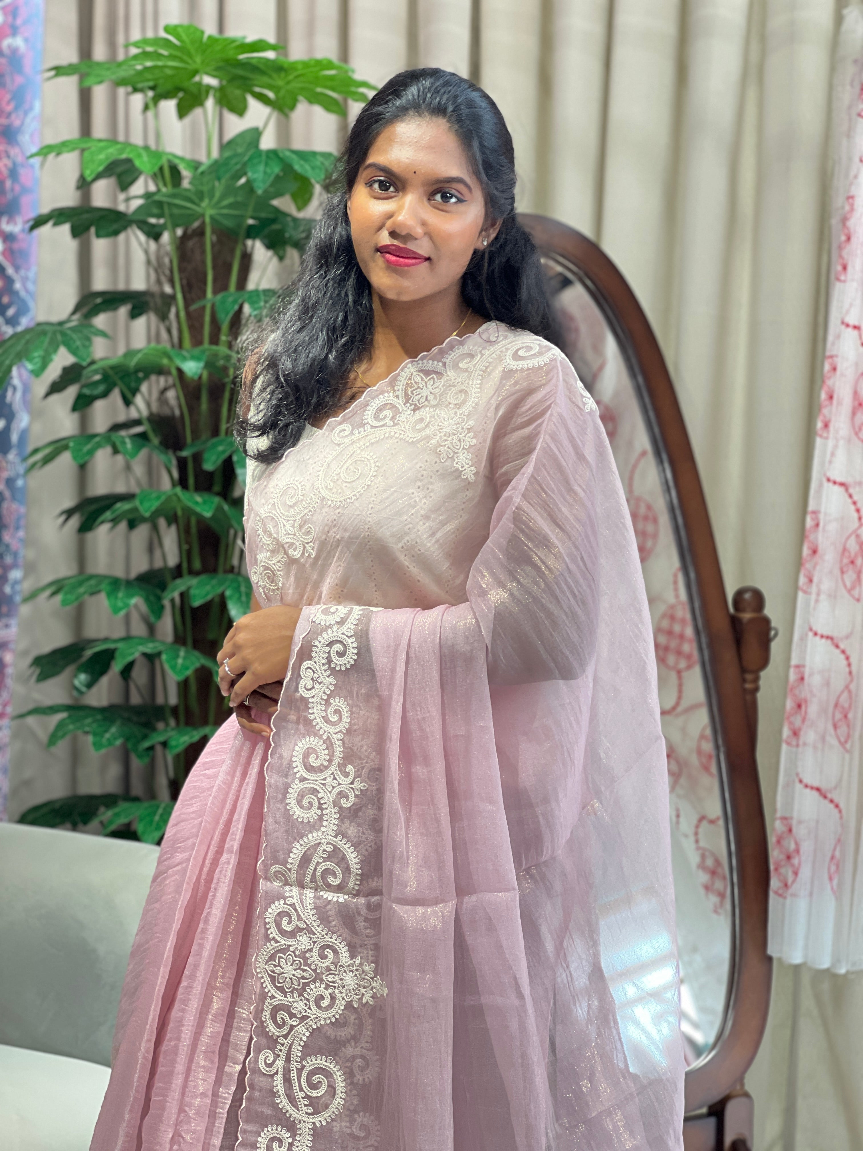 Machine Embroidery Detailed Crushed Shimmer Organza Saree | BLD2003