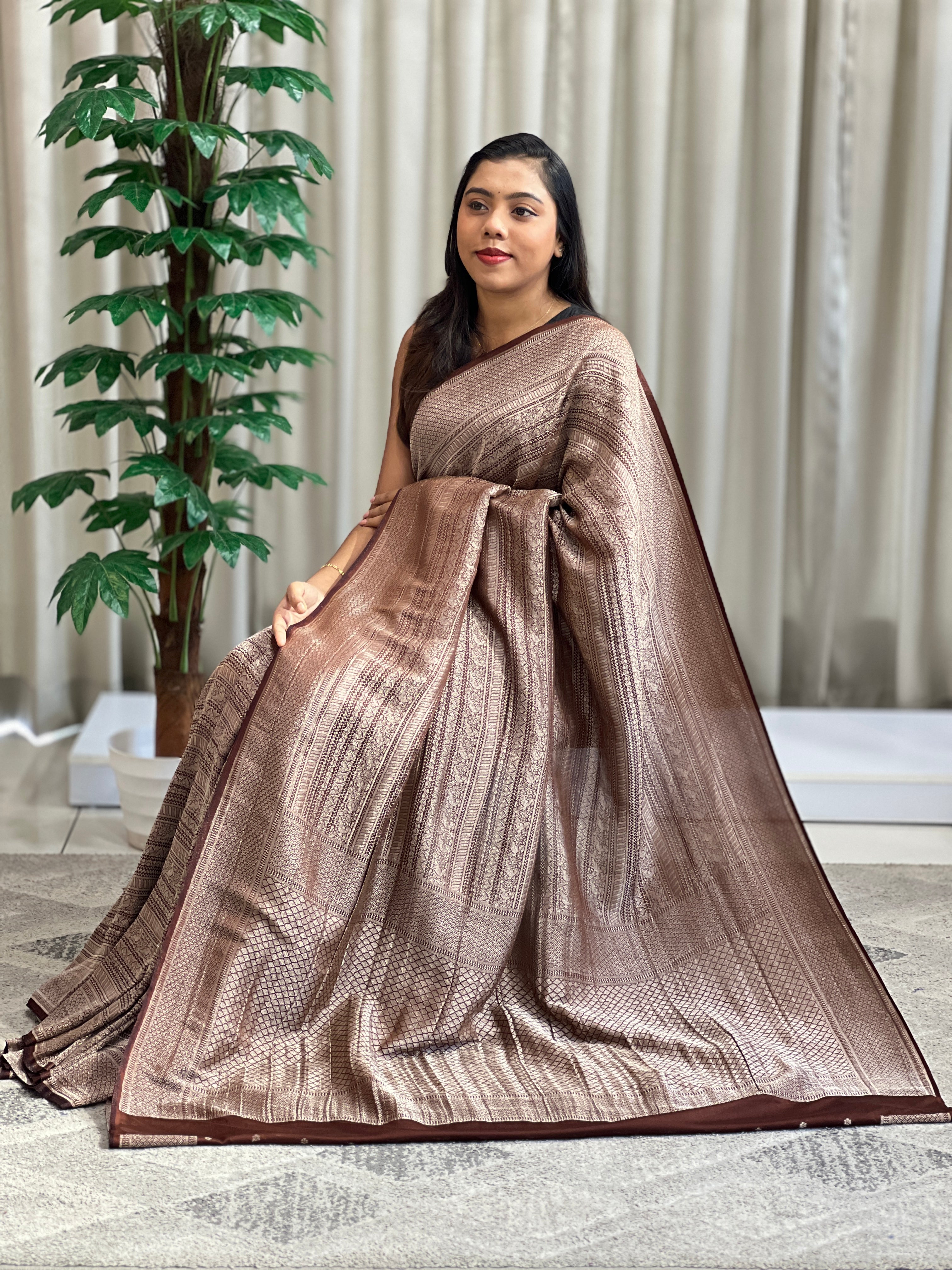 Traditional Geometrical Pattern Georgette Banarasi Saree | YNG1278