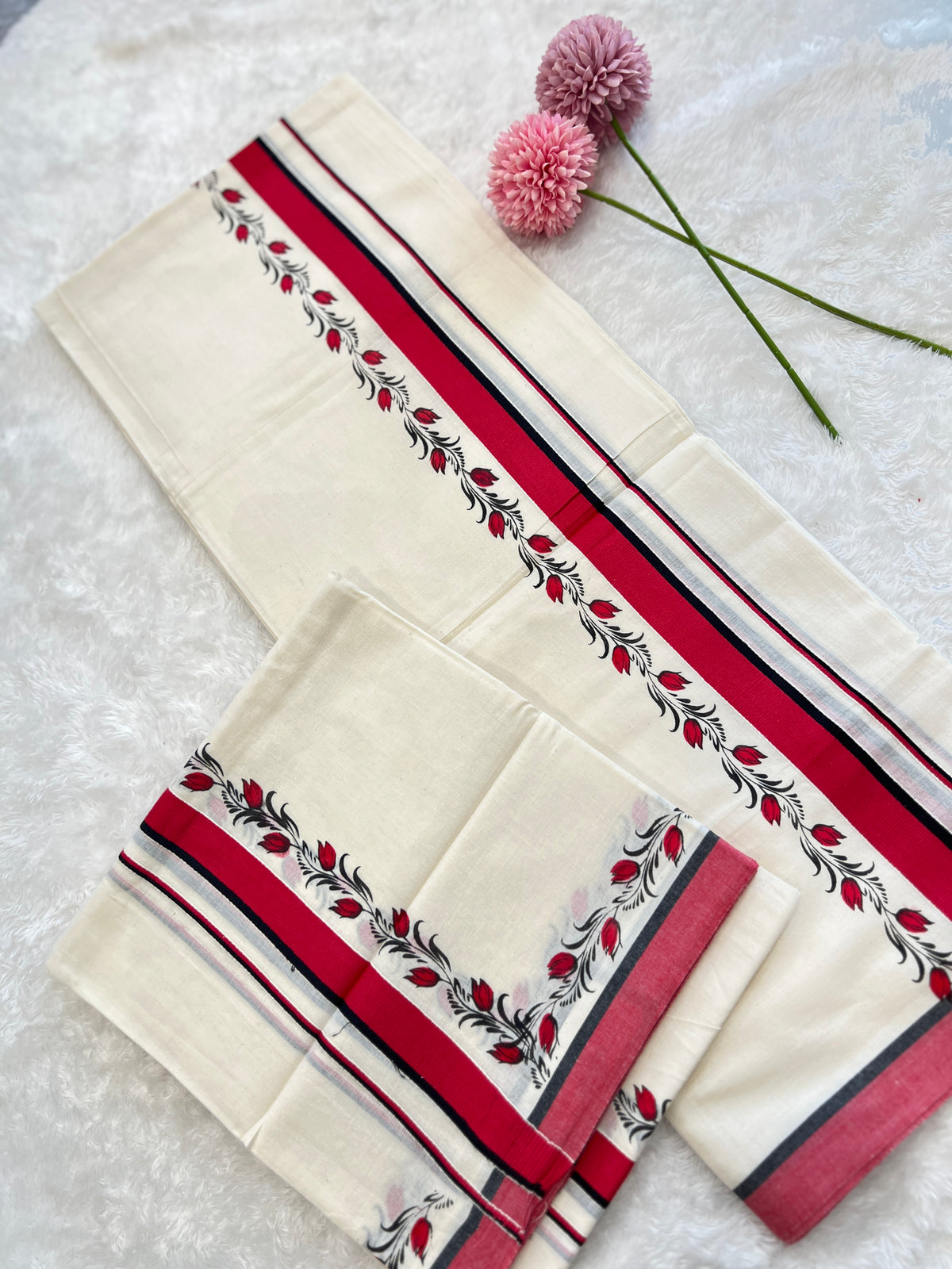 Hand Block Printed Kerala Cotton Set Mundu | PMCT123