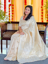 Check & Line Patterned Tissue Weaved Semi Silk Saree | HT214