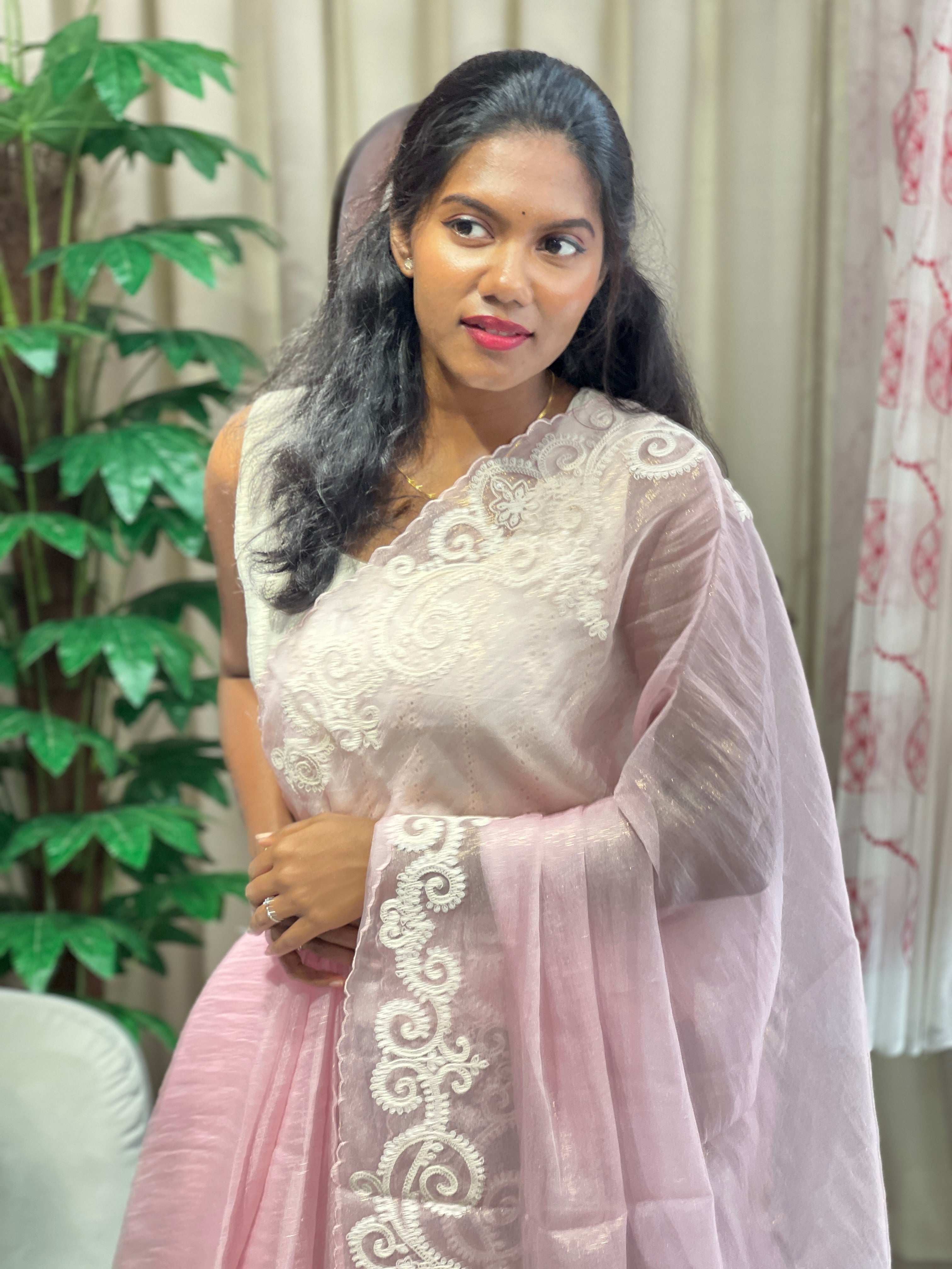 Machine Embroidery Detailed Crushed Shimmer Organza Saree | BLD2003