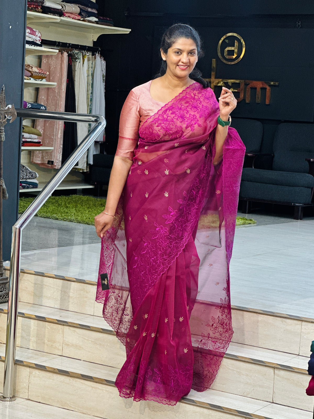 Floral Embroidered Organza Saree | ZSS530