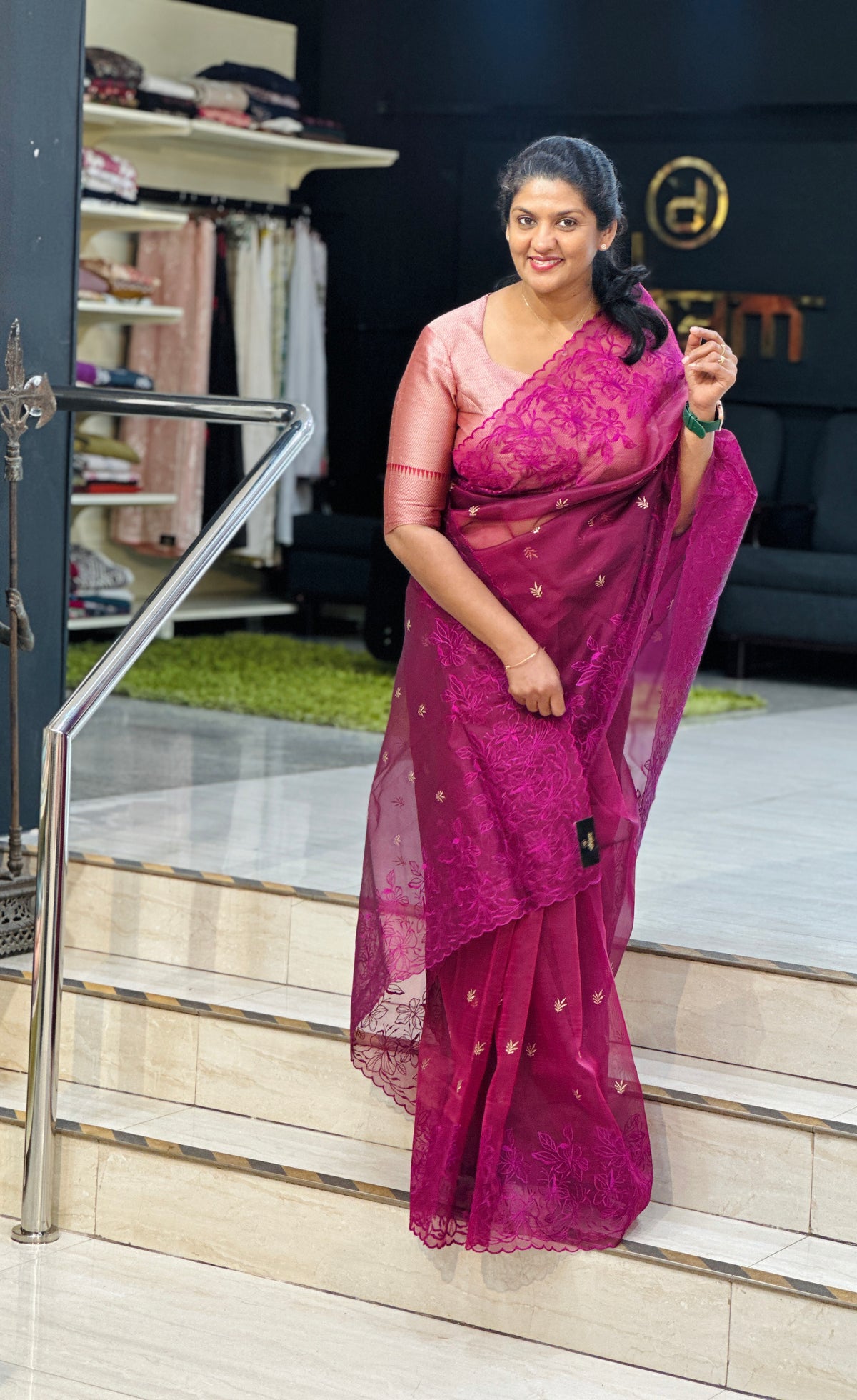 Floral Embroidered Organza Saree | ZSS530
