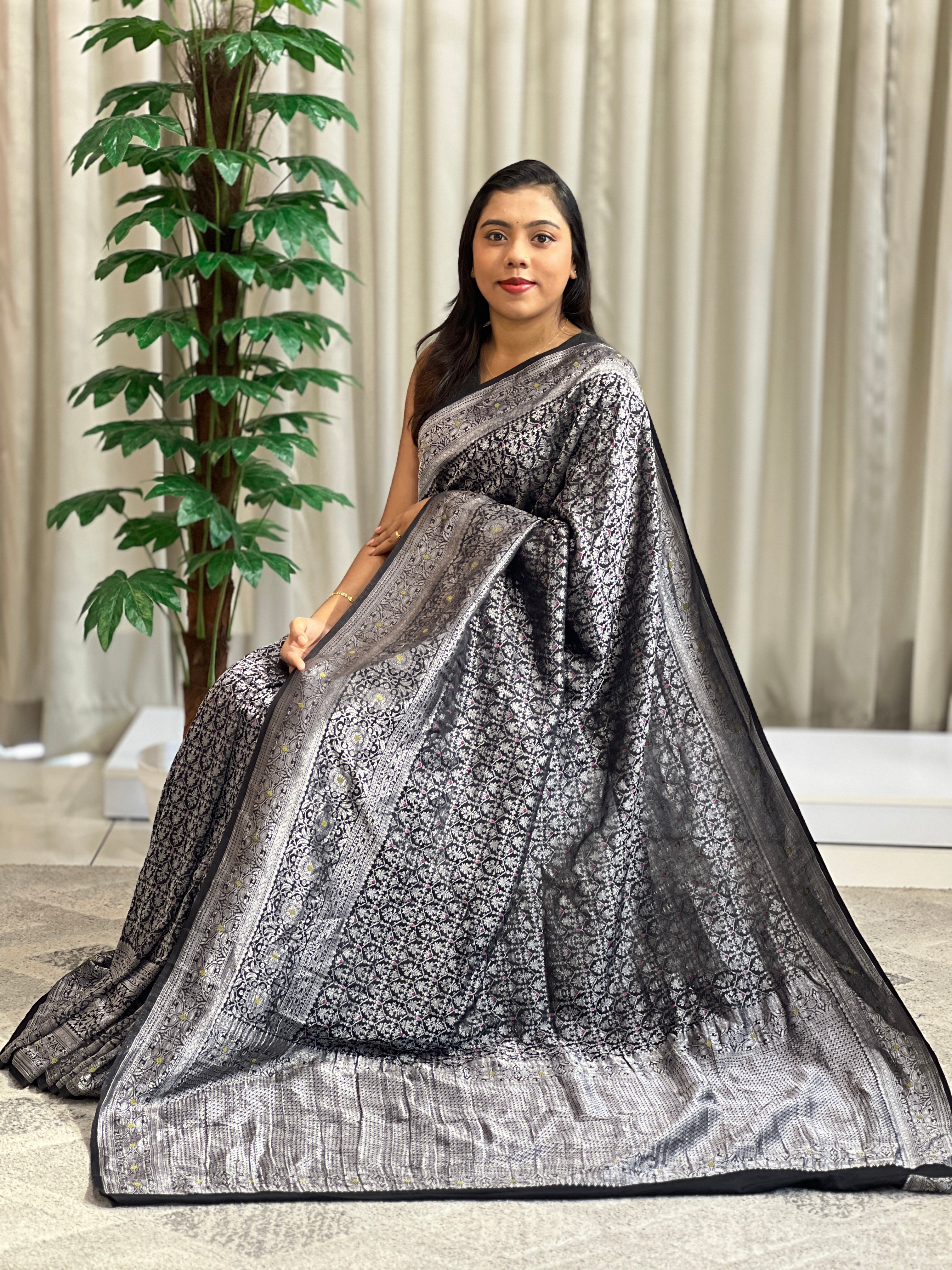 Traditional Meenakari Buta Georgette Banarasi Saree  | YNG1272