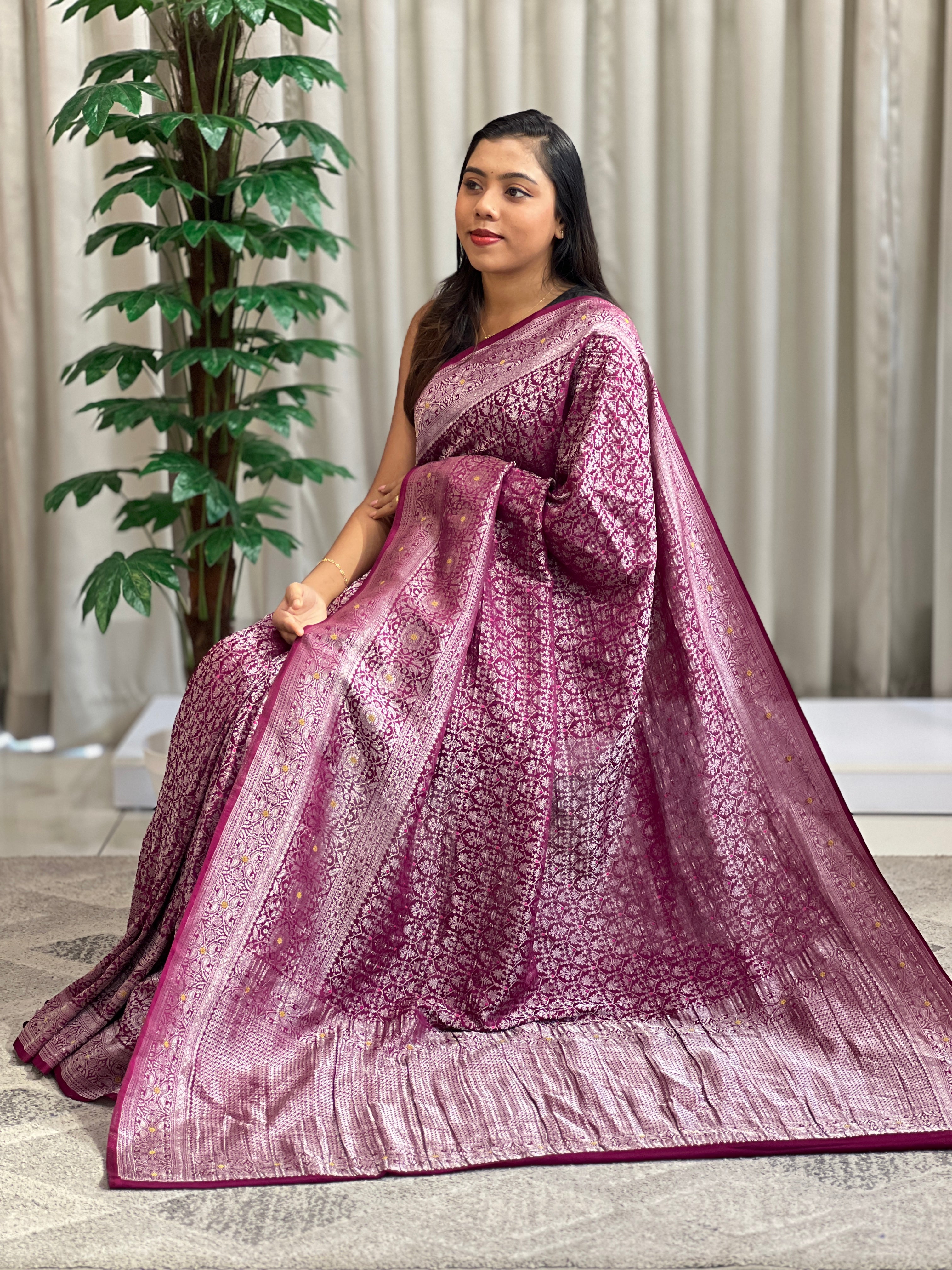 Traditional Meenakari Buta Georgette Banarasi Saree | YNG1271