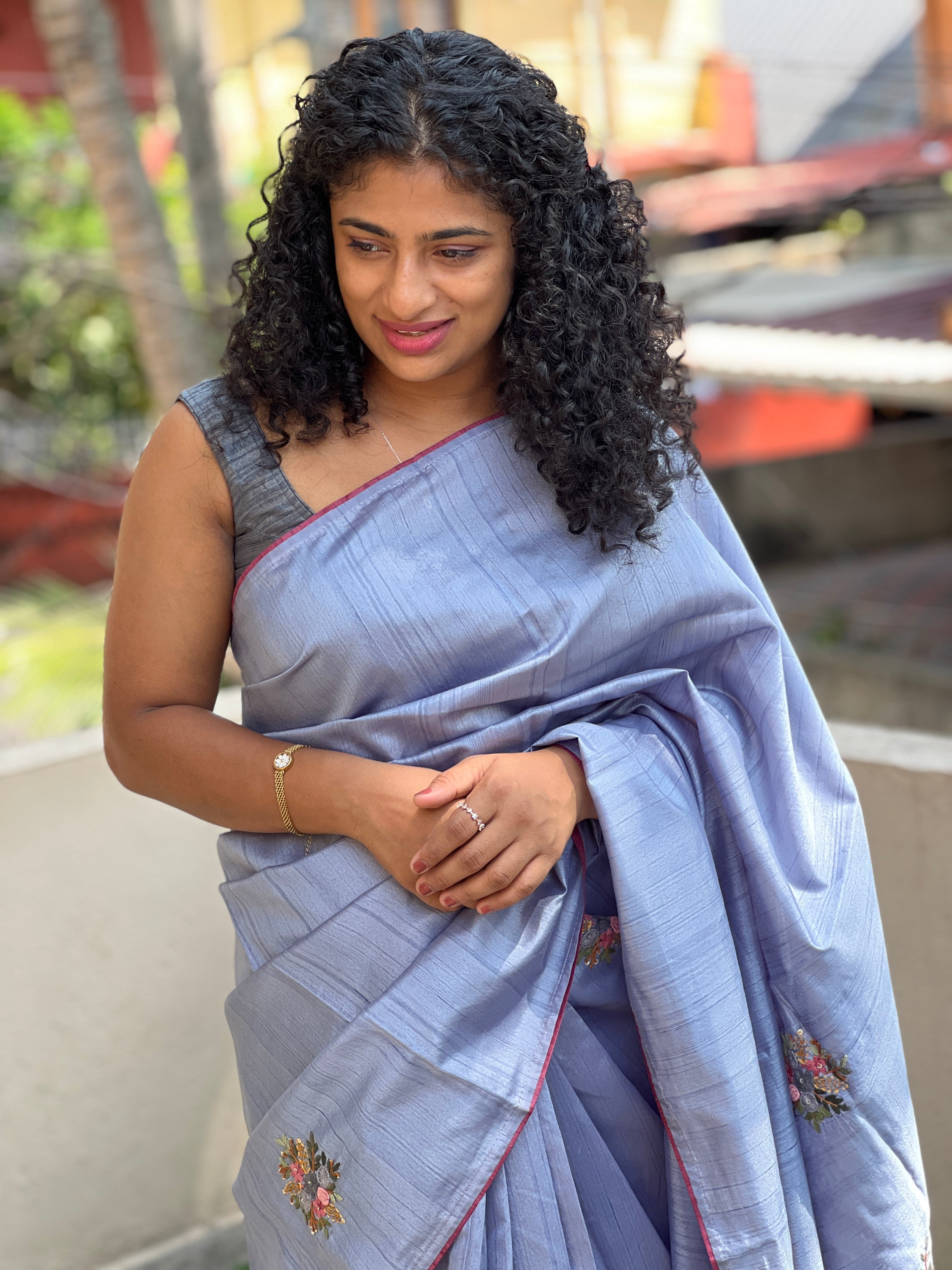 Hand Embroidery Semi Tussar Saree | BLD400