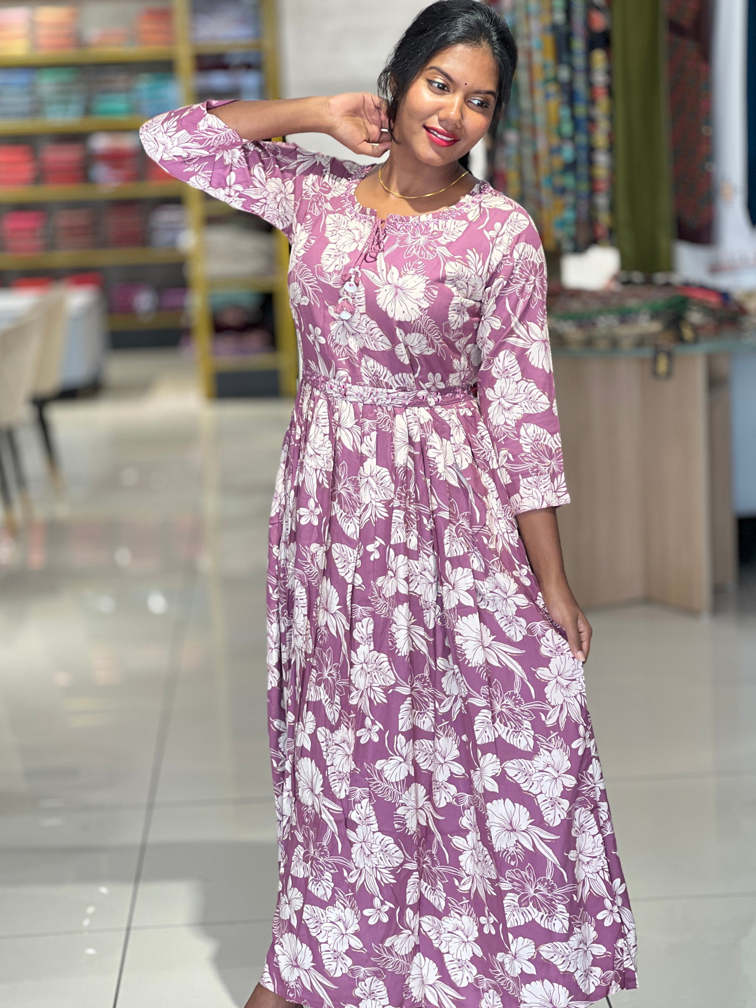 Digital Print With Embroidery Highlighted Rayon Finish Kurta | FW291