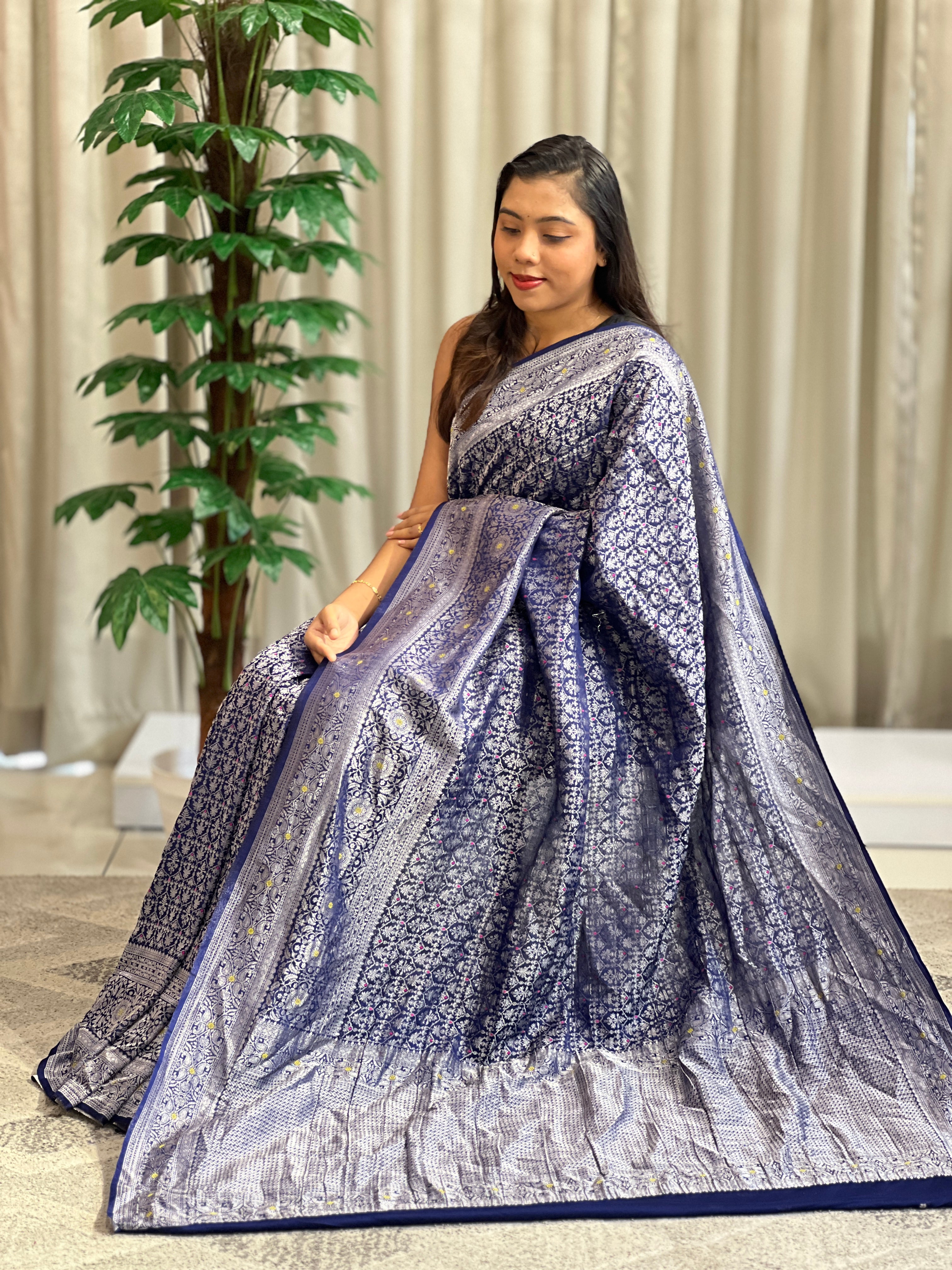 Traditional Meenakari Buta Georgette Banarasi Saree  | YNG1273