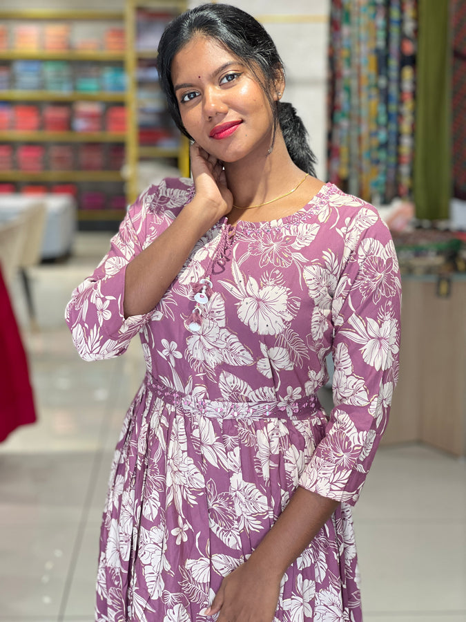 Digital Print With Embroidery Highlighted Rayon Finish Kurta | FW291
