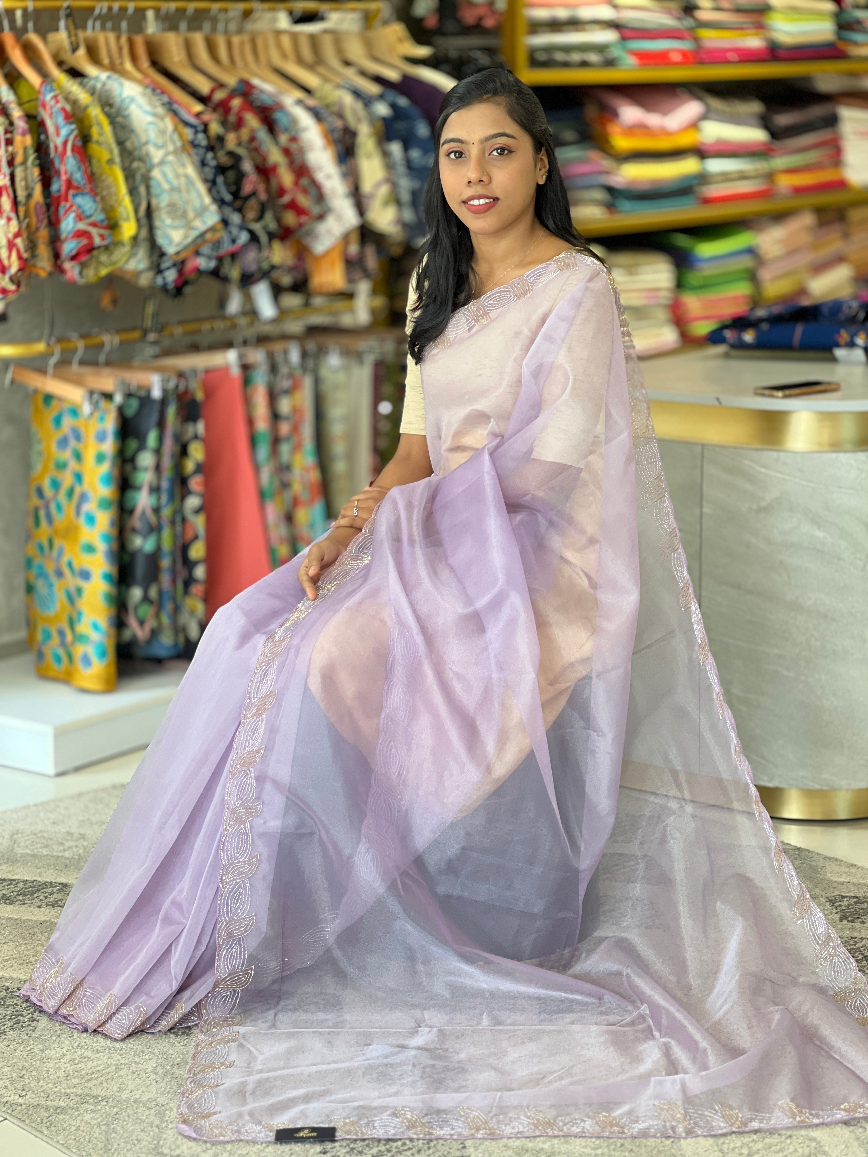 Embroidery Pattern Shimmer  Organza Saree | SBP793