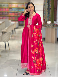 Zari Embroidered Dola Silk Kurta Top & Dupatta | FW279